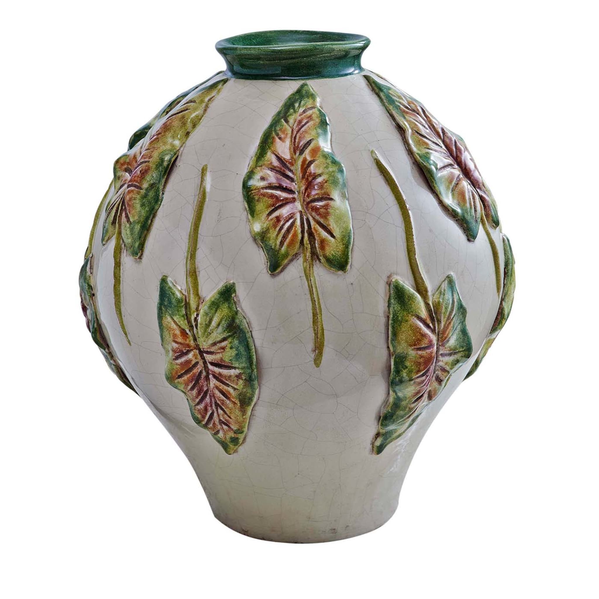 Jarrón de cerámica con hojas en altorrelieve - Vista principal