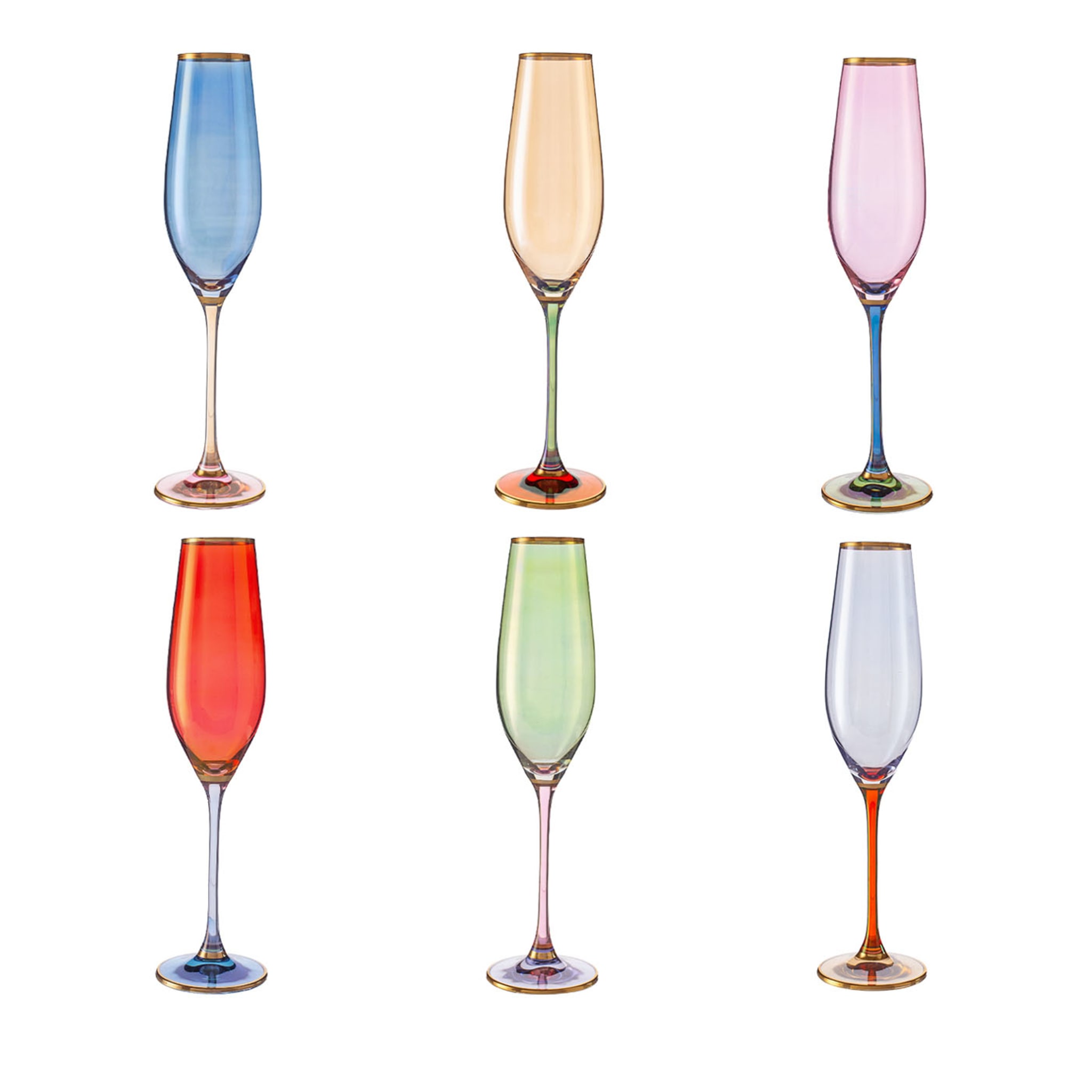 Polychrome Set of 6 Champagne Flutes