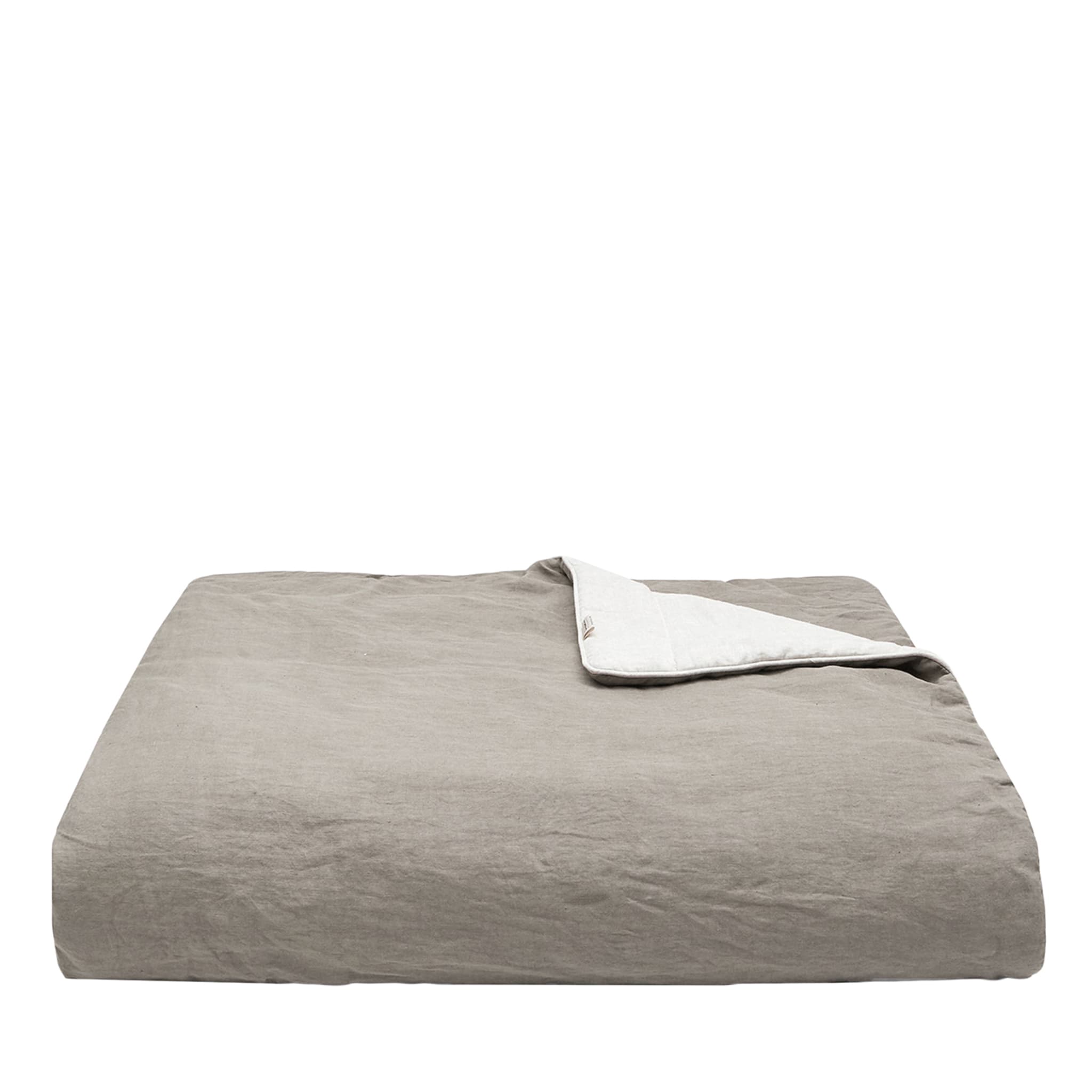 Taupe Gray Linen Blanket with Piping - Main view
