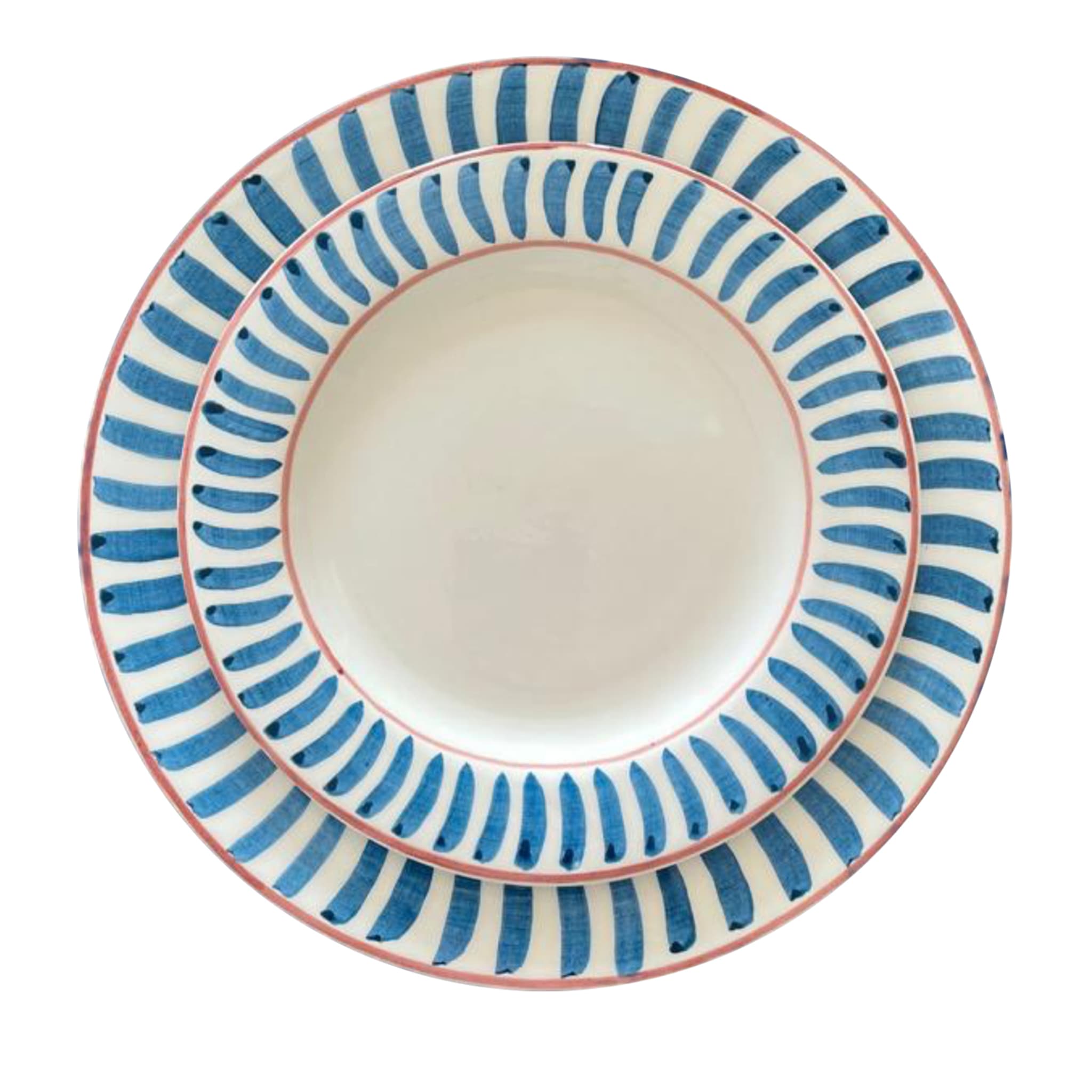 Ensemble de 12 assiettes à dîner en céramique bleue  - Vue principale