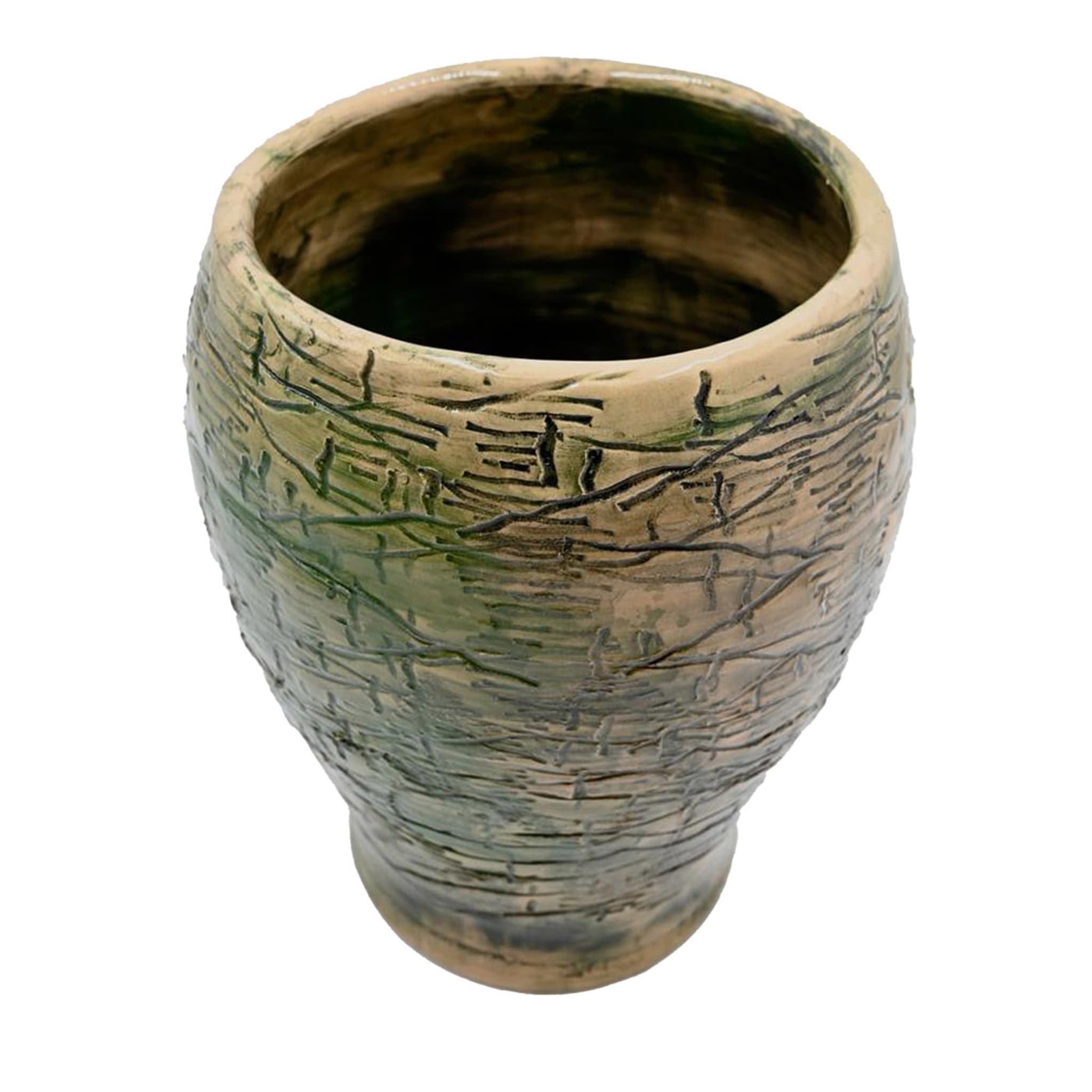 Beige & Green Etched Vase - Main view