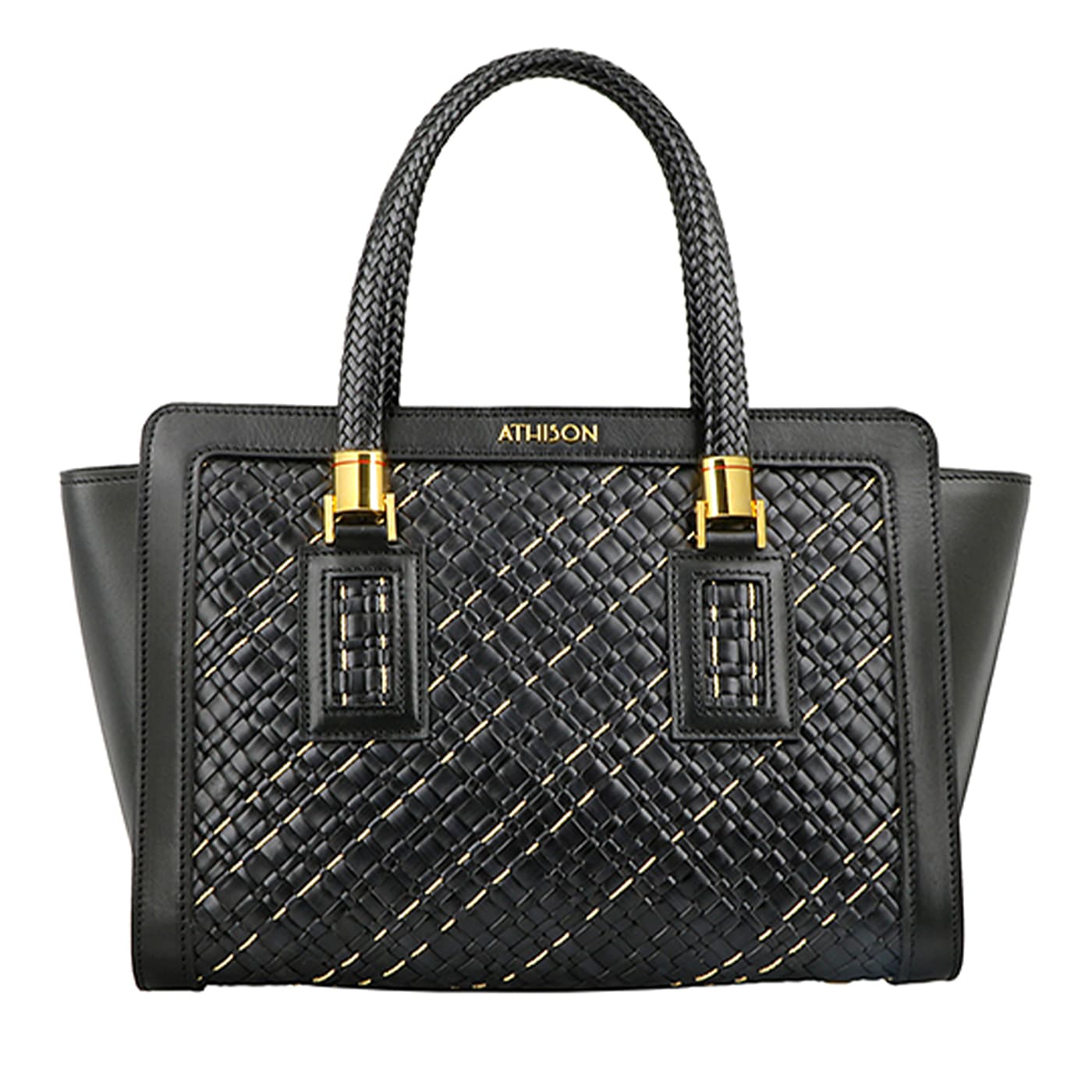 Cistella Braided Leather and Copper Black Handbag - Athison