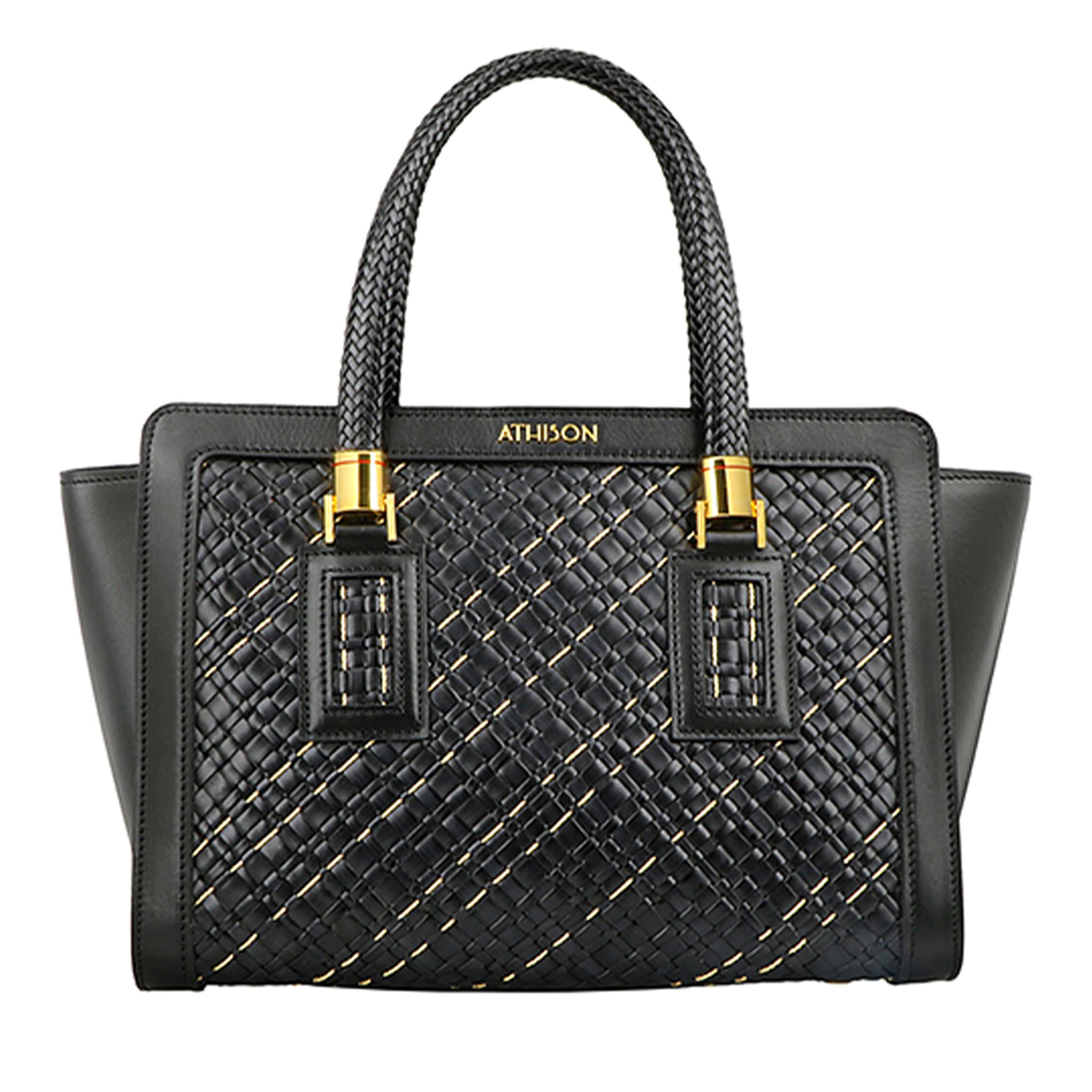 Cistella Braided Leather and Copper Black Handbag - Main view