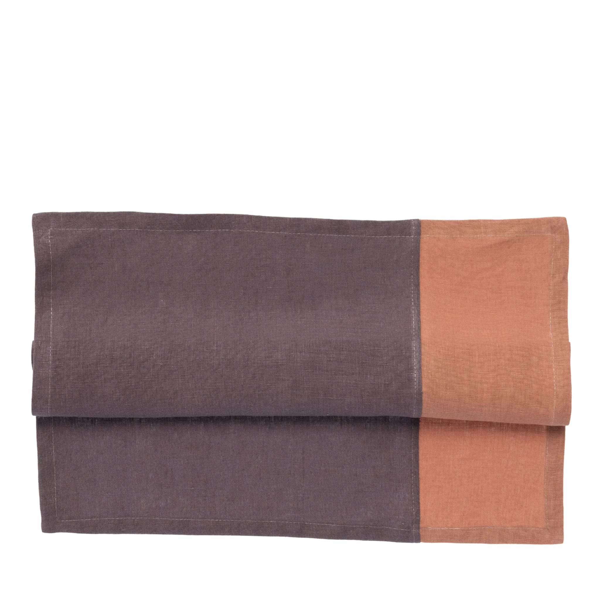 Lot de 4 serviettes de table en lin bicolore de luxe Prune-Bronze Rose  - Vue principale