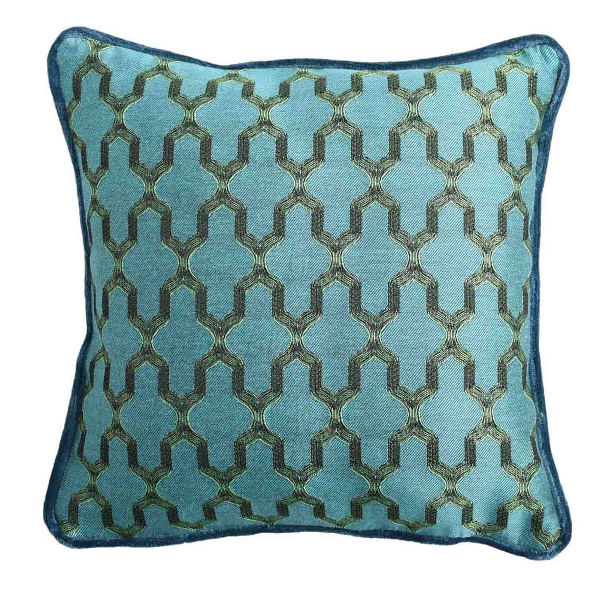 Turquoise Carrè Cushion in jacquard fabric and Linen Velvet - Main view