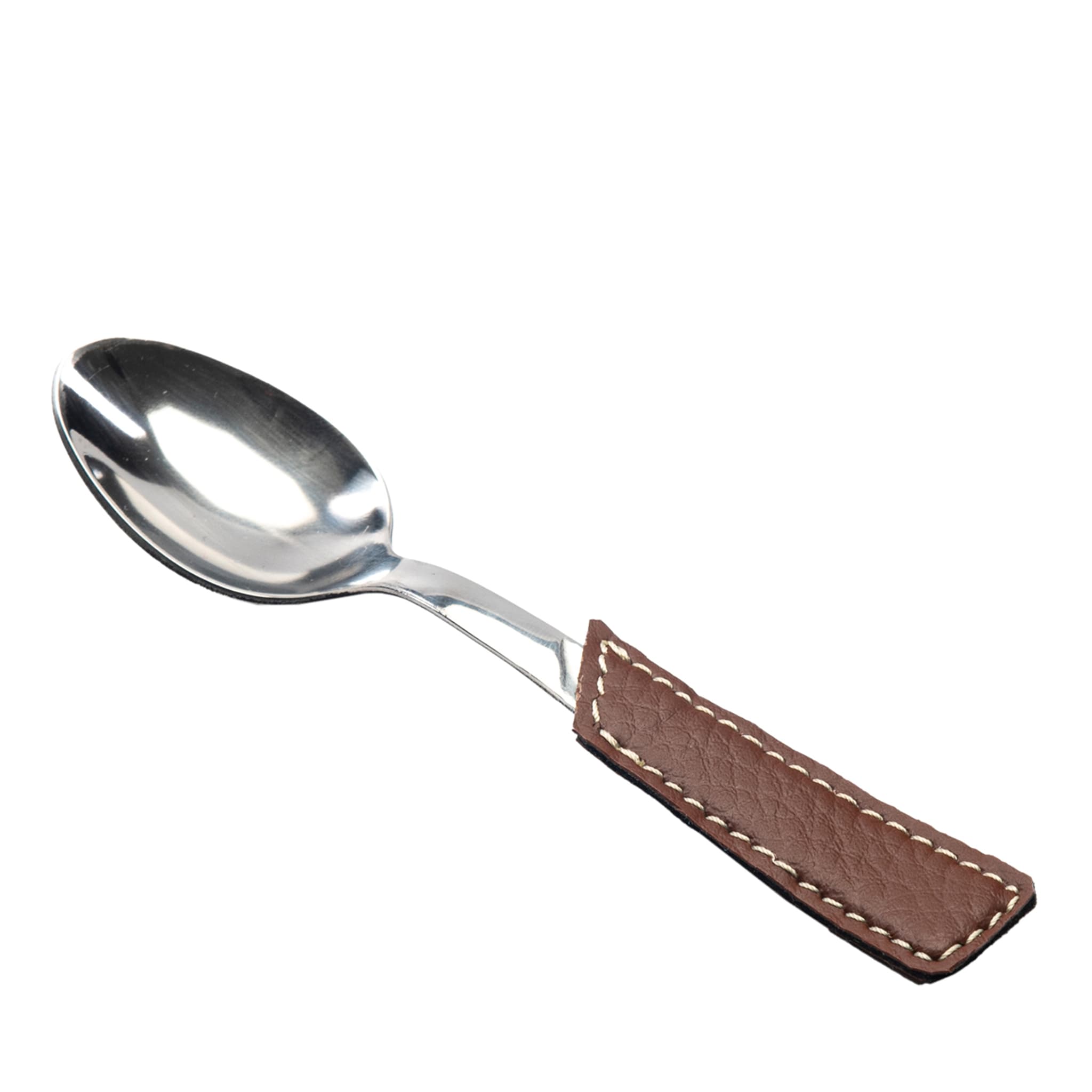 Set of 6 Teaspoons with Beige Eco-Leather Handle - Main view