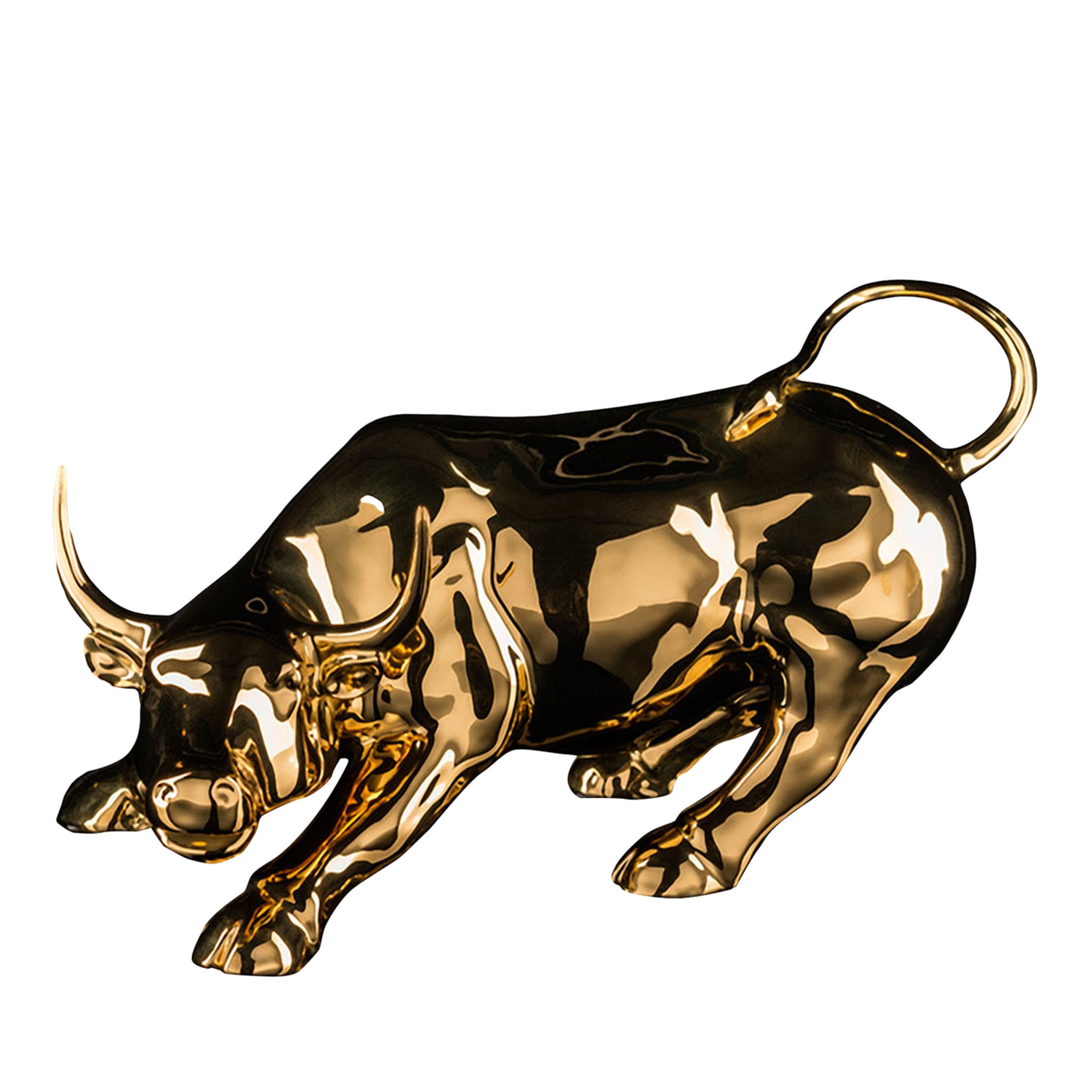 Taureau de Wall Street Grande sculpture en or - Vue principale