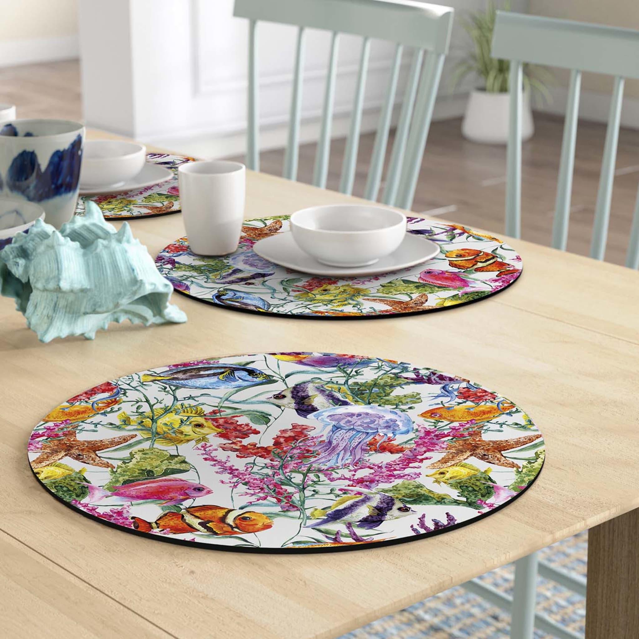 Fish Party Turquoise Set of 2 Round Placemats - Alternative view 1