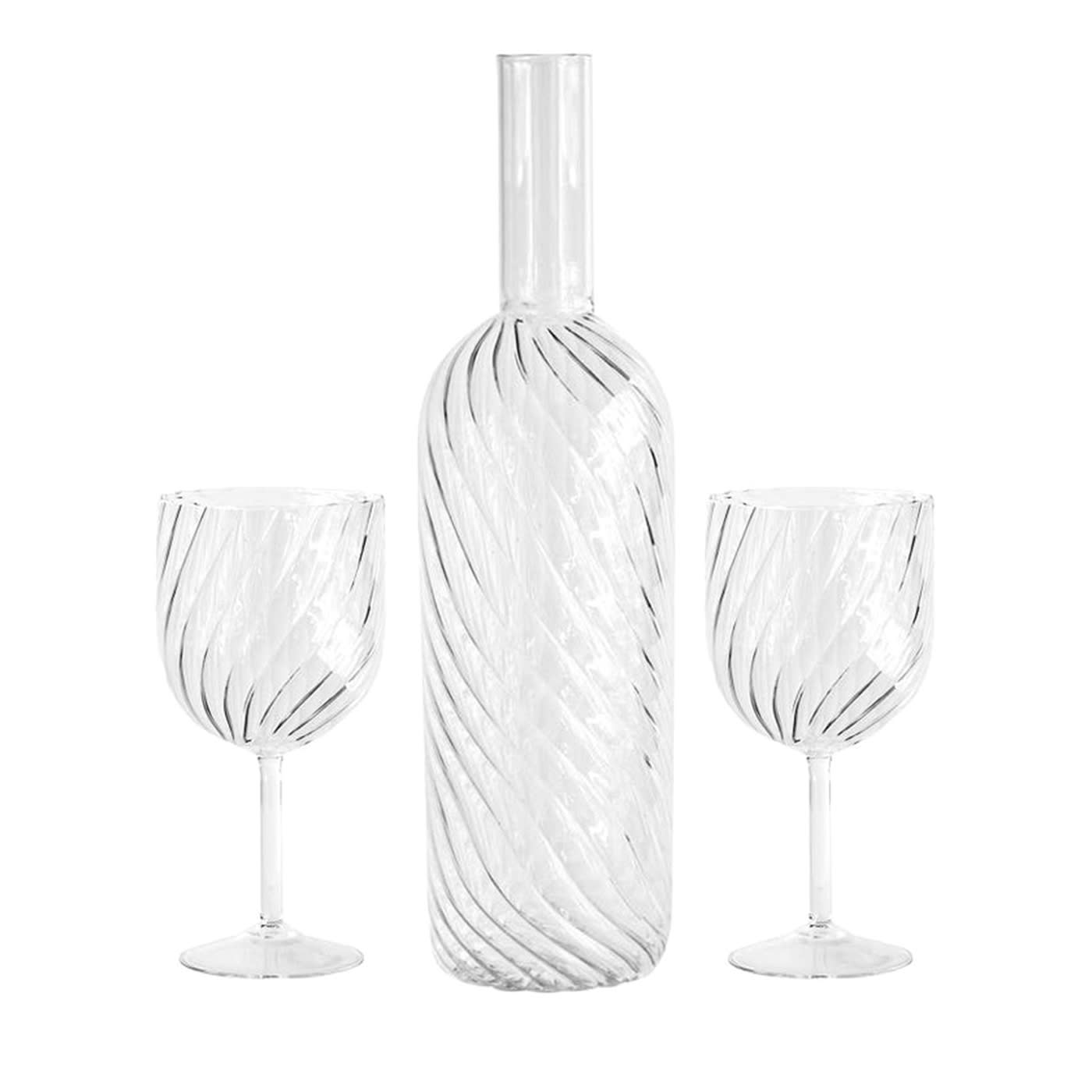 Set of Blown Glass Dafne Bottle and 2 Glasses - [1+2=8]
