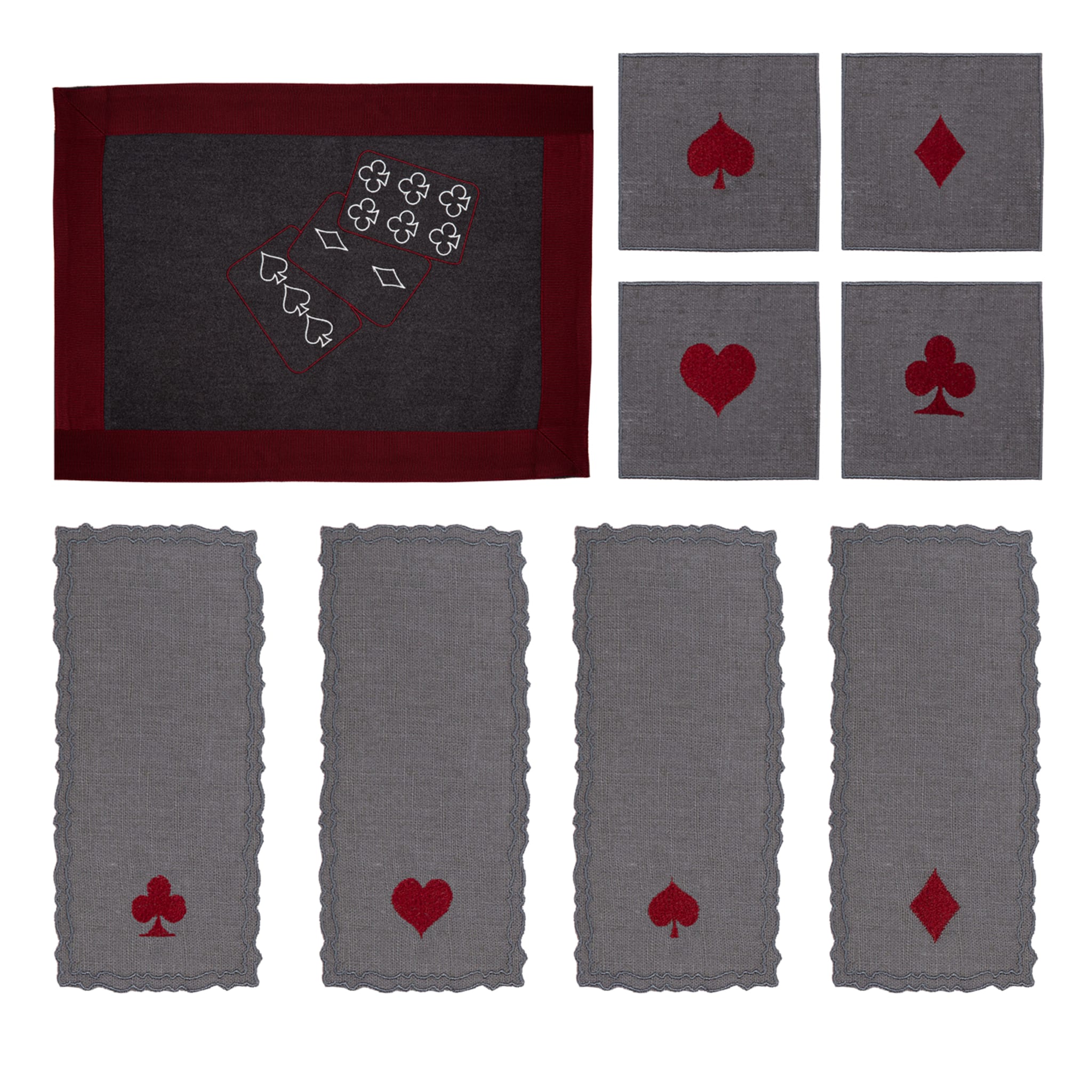 Set de jeu comprenant une nappe, 4 sous-verres et 4 serviettes à cocktail - Vue principale