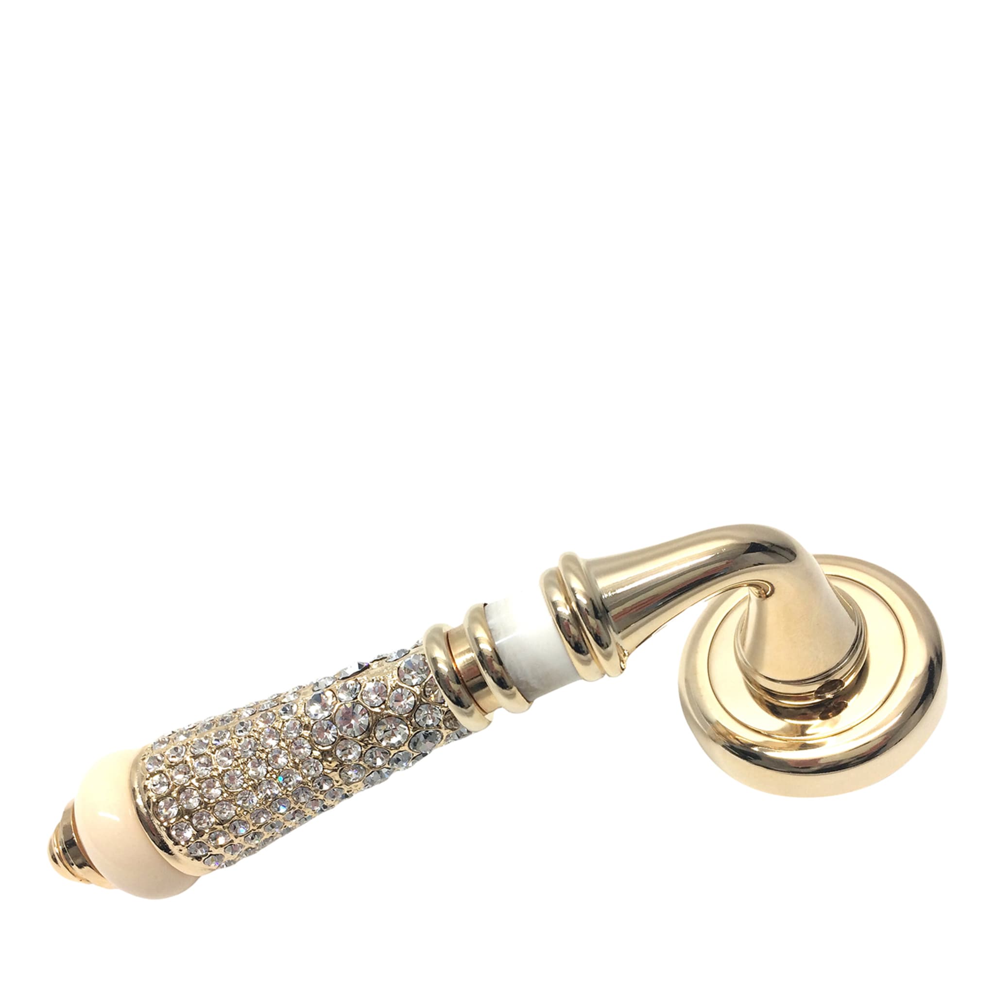 Golden Lever On Rose Handle with Rhinestones & White Inserts - Main view