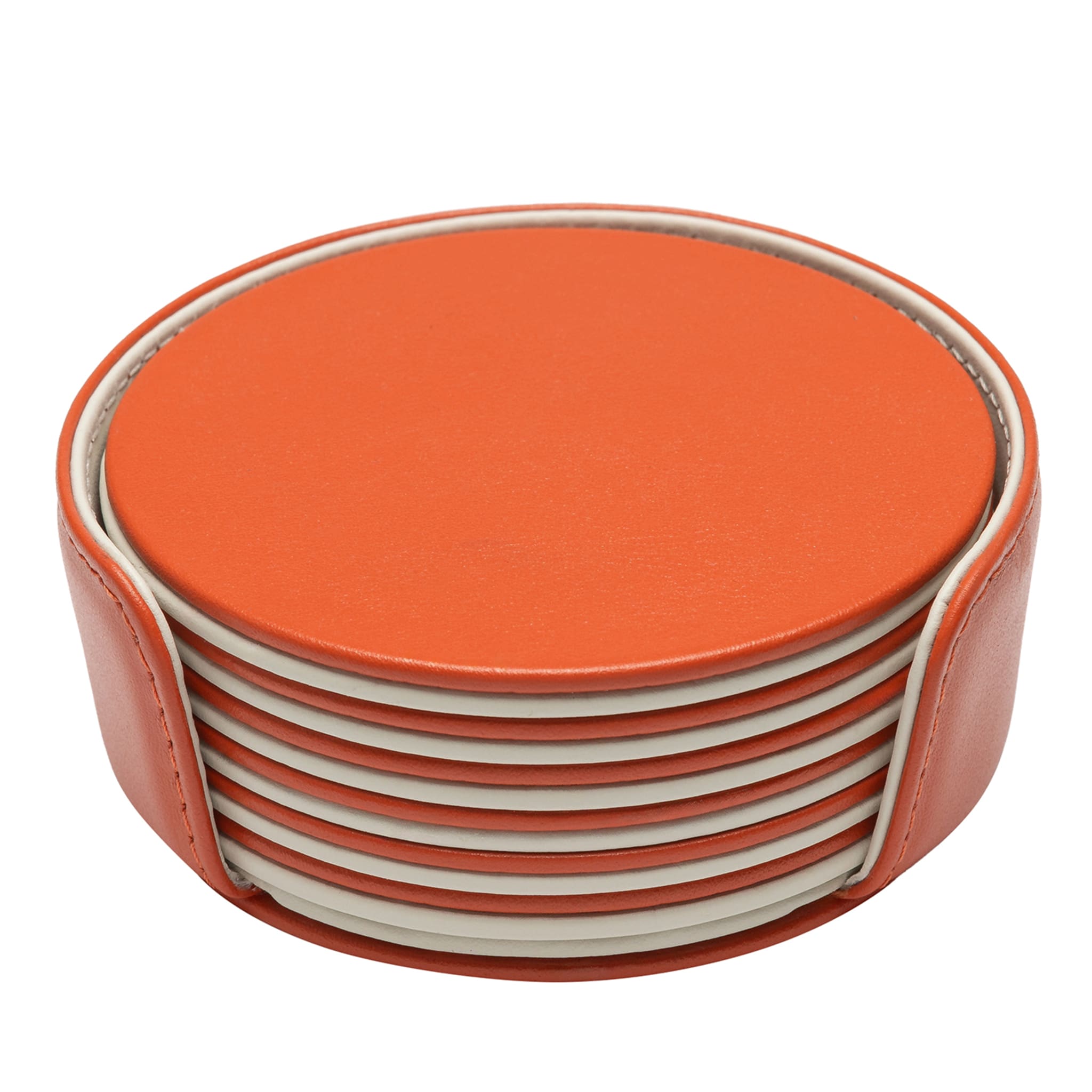 Lot de 6 sous-verres ronds orange et blanc Mondrian - Vue principale