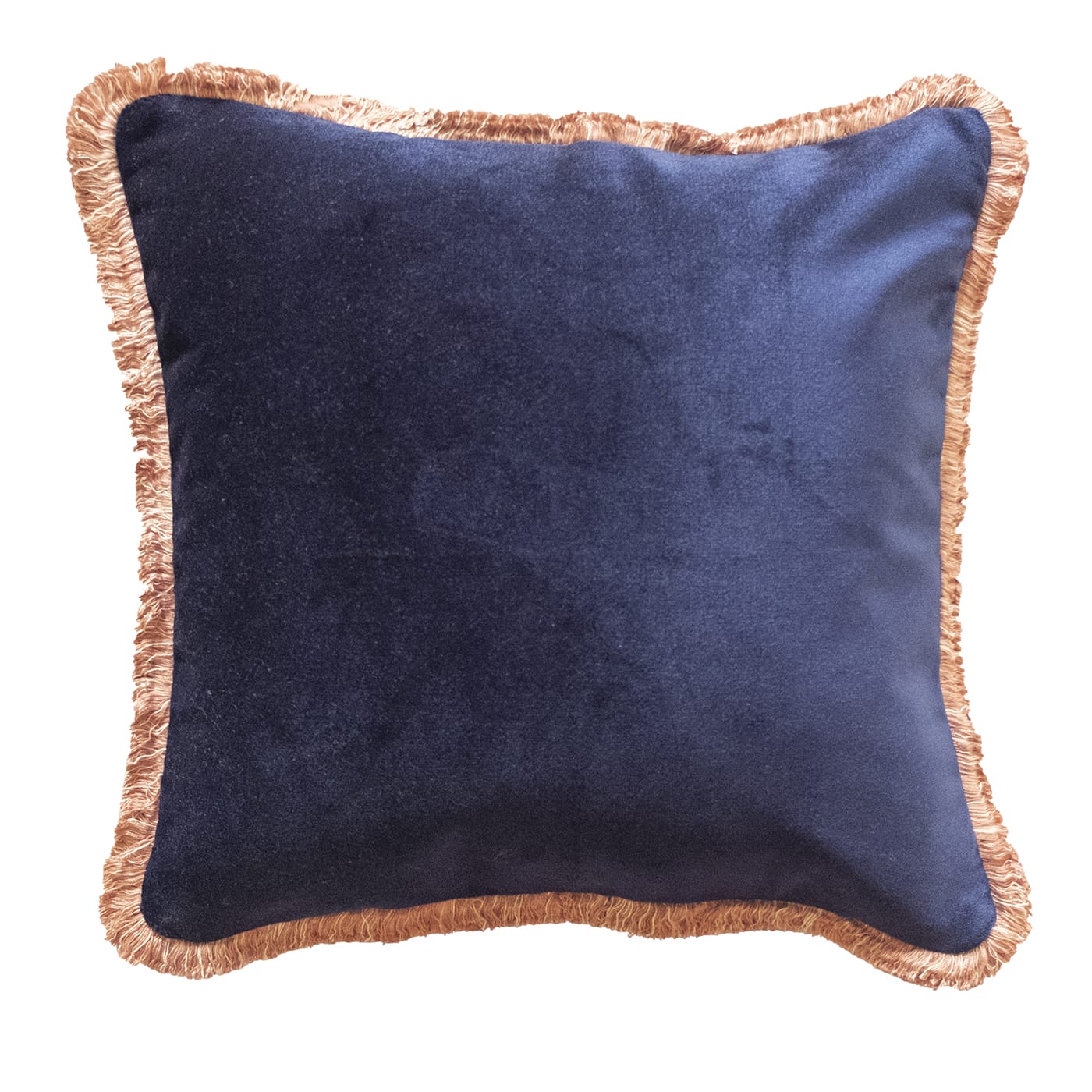 Blue Velvet Cushion Cover with Dusty-Pink Fringes - In Casa by Paboy