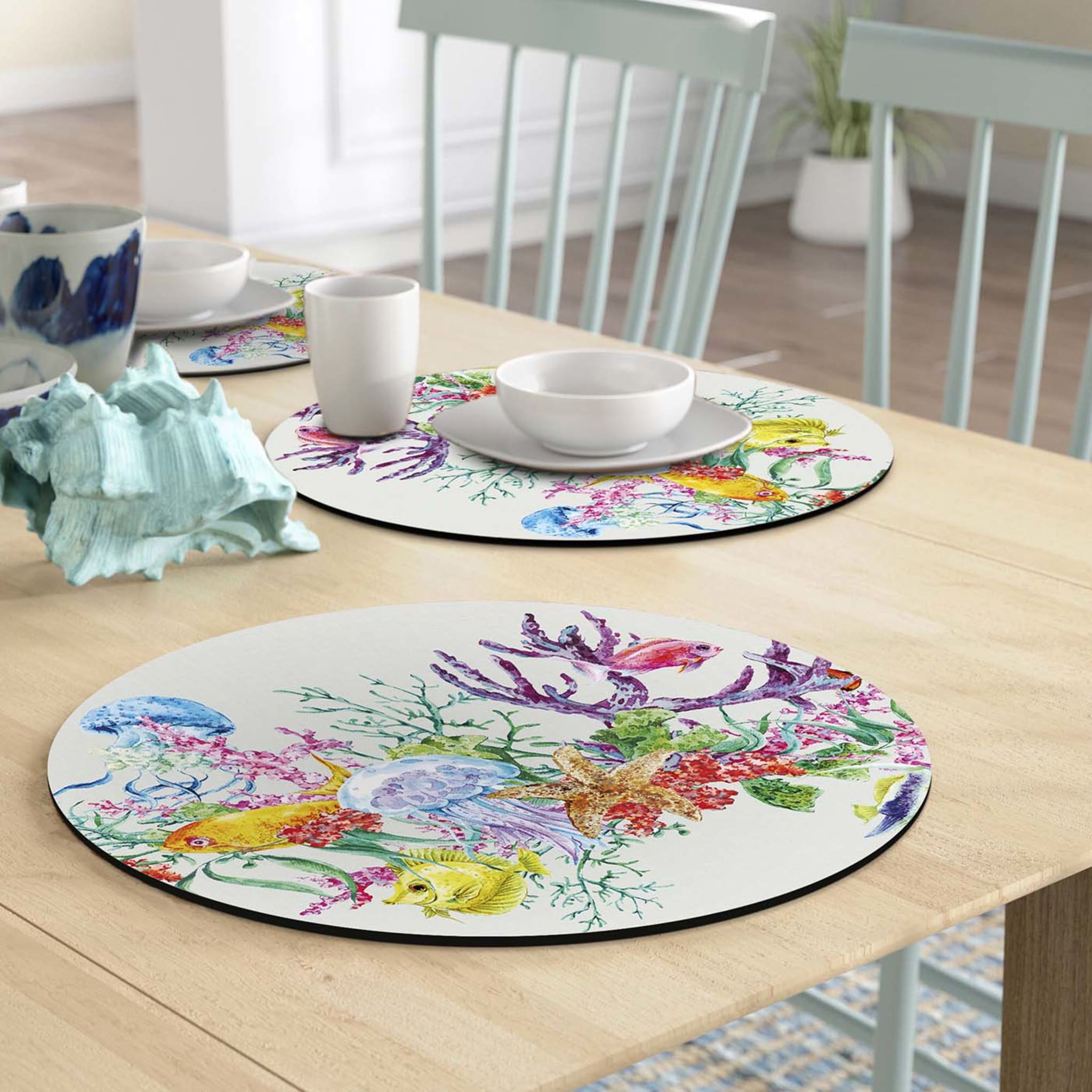 Fish Promenade Turquoise Set of 2 Round Placemats - Alternative view 2