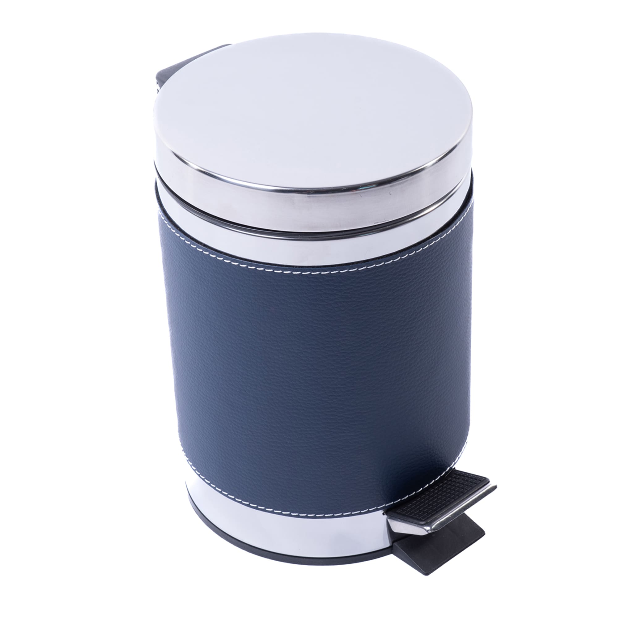 Small Blue Leather & Steel Pedal Bin - Main view