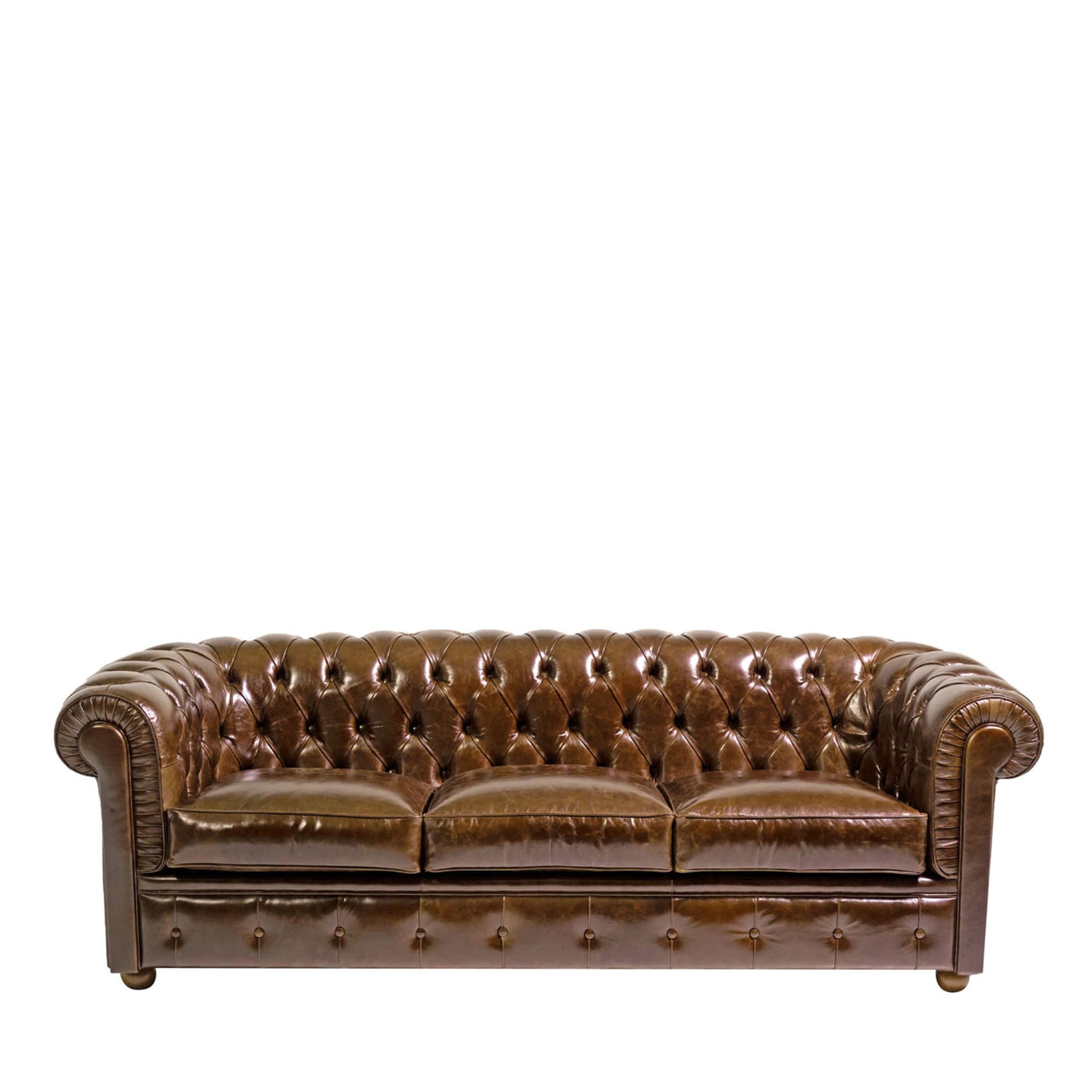 Chesterfield Brown Leather 3-seater Sofa Tribeca Collection - Main view