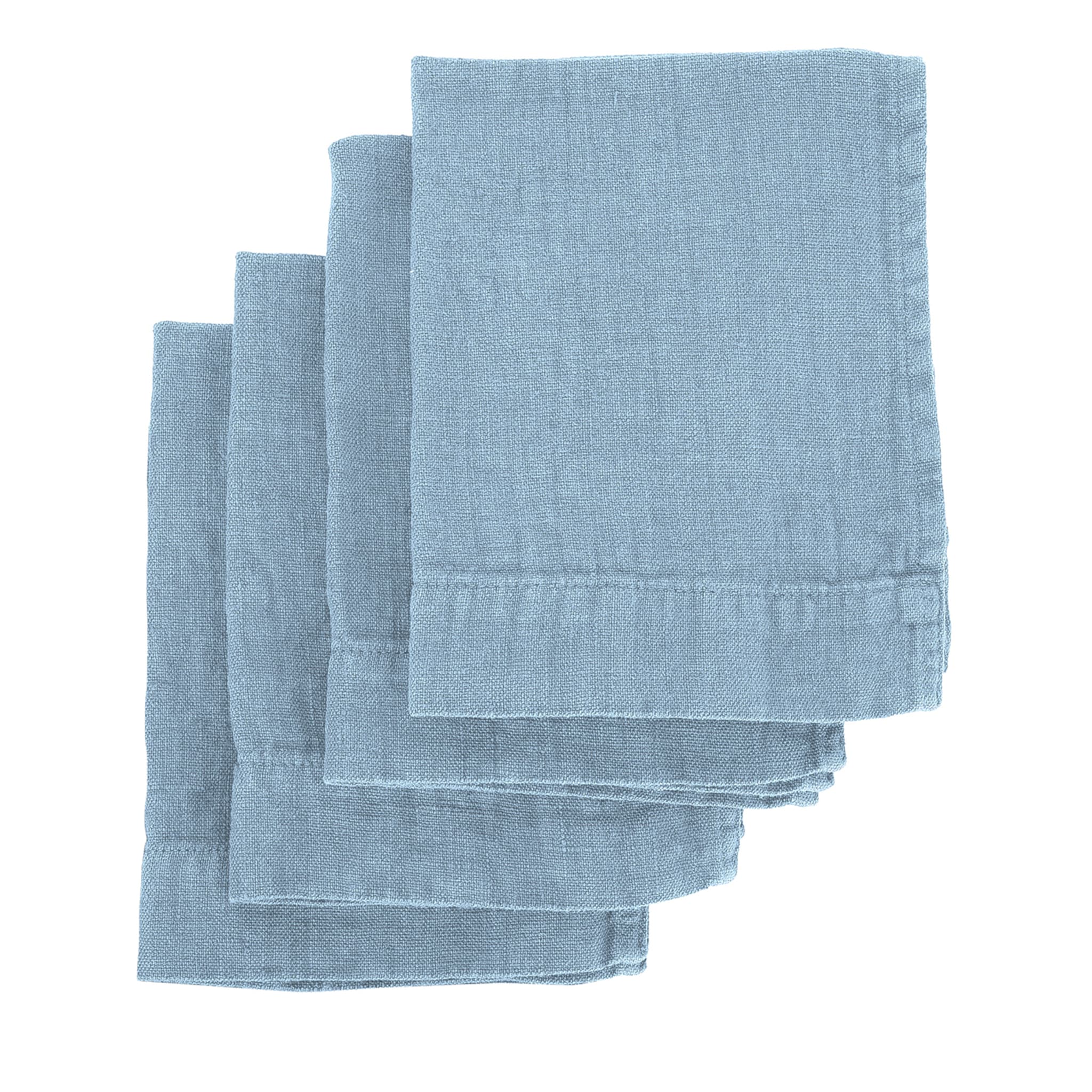 Set of 4 Light Blue Linen Hand Towels - Alternative view 1