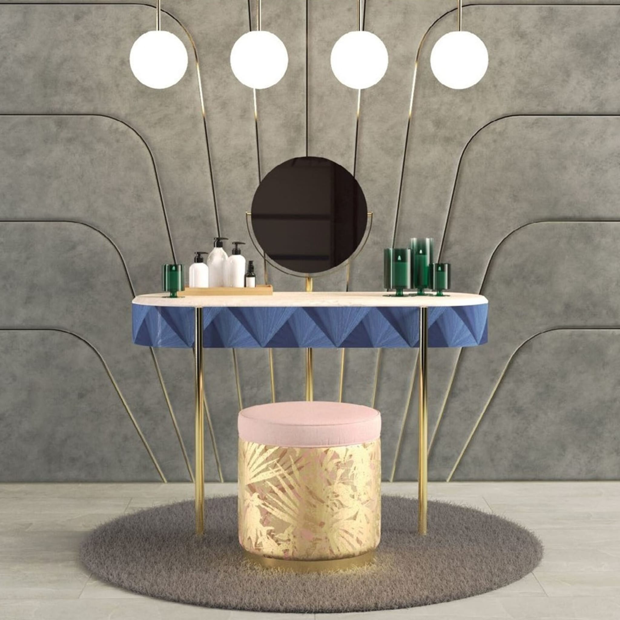 Nora Curved Blue & Golden Vanity Desk - Alternative view 1
