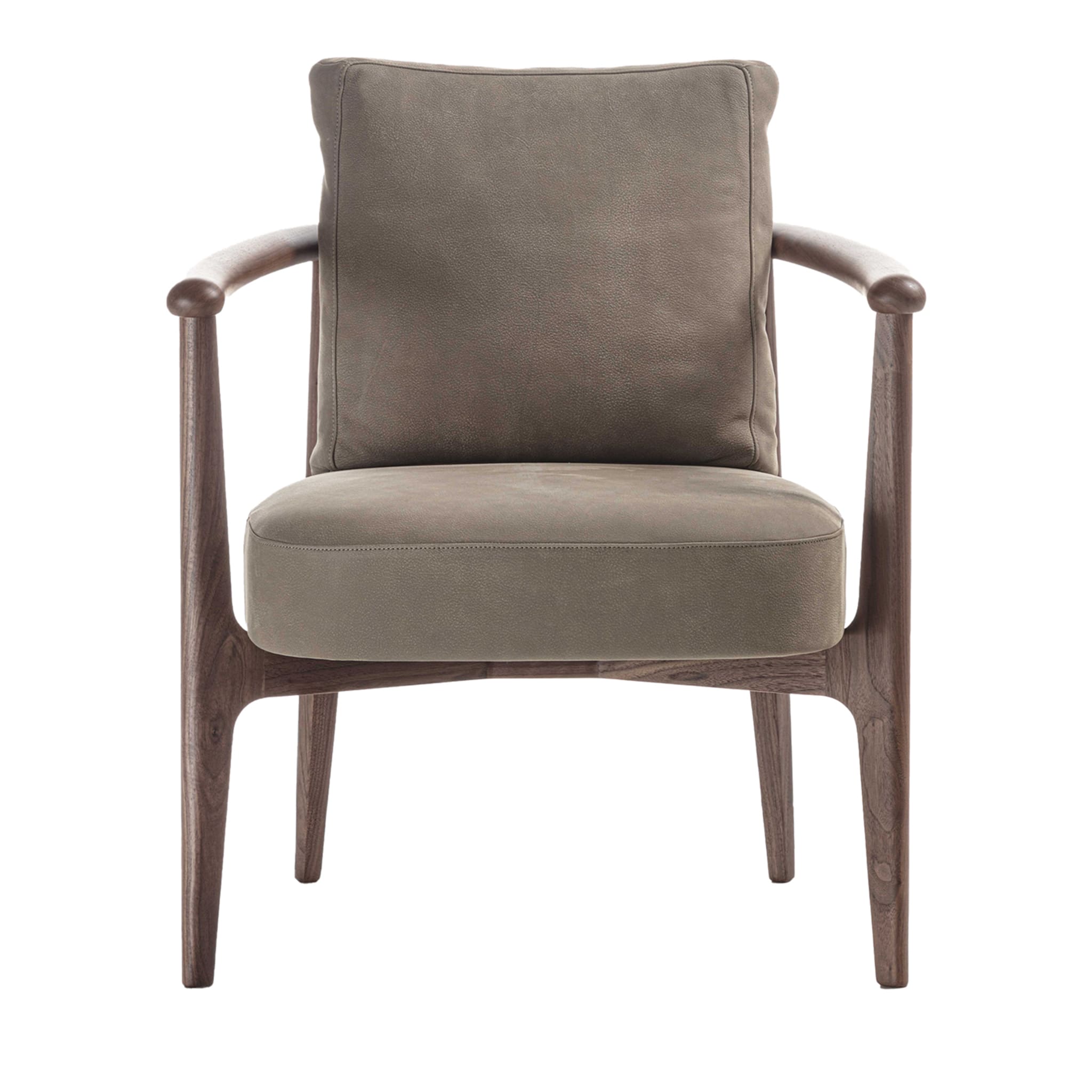 Greta Canaletto Walnut & Gray Leather Lounge Chair With Arms - Main view