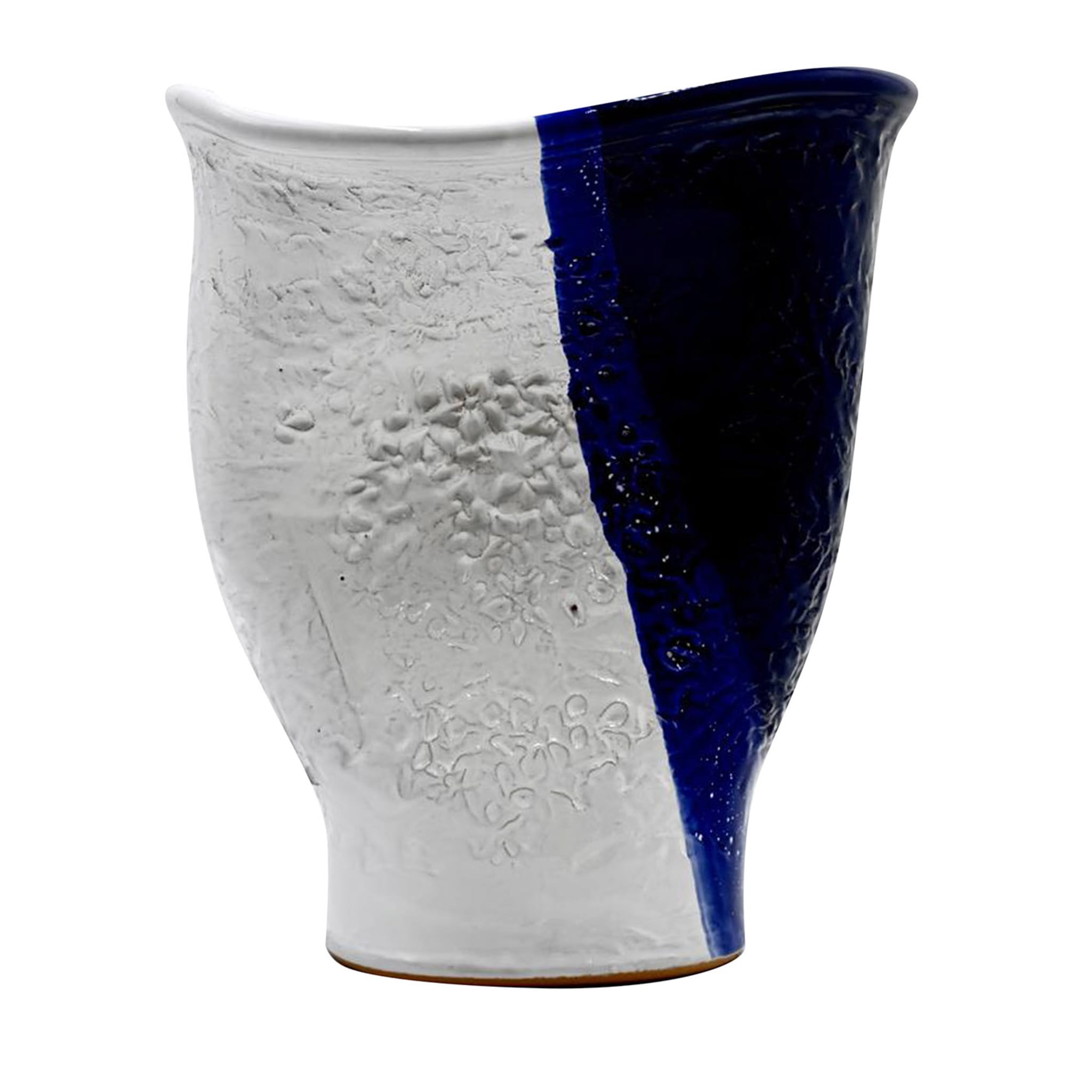 Vase gravé irrégulier bleu et blanc - Vue principale
