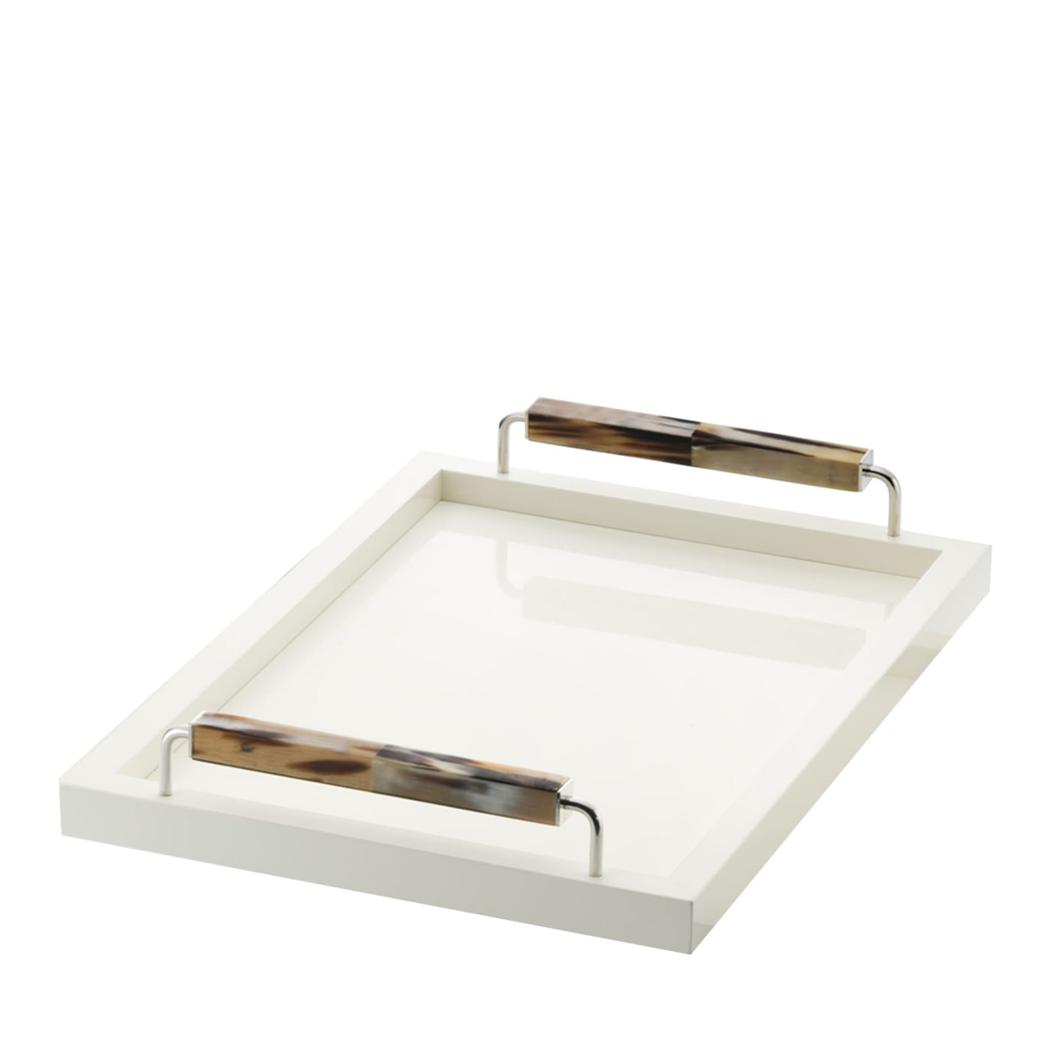 Isacco Rectangular White Tray with Horn Inlays - Main view