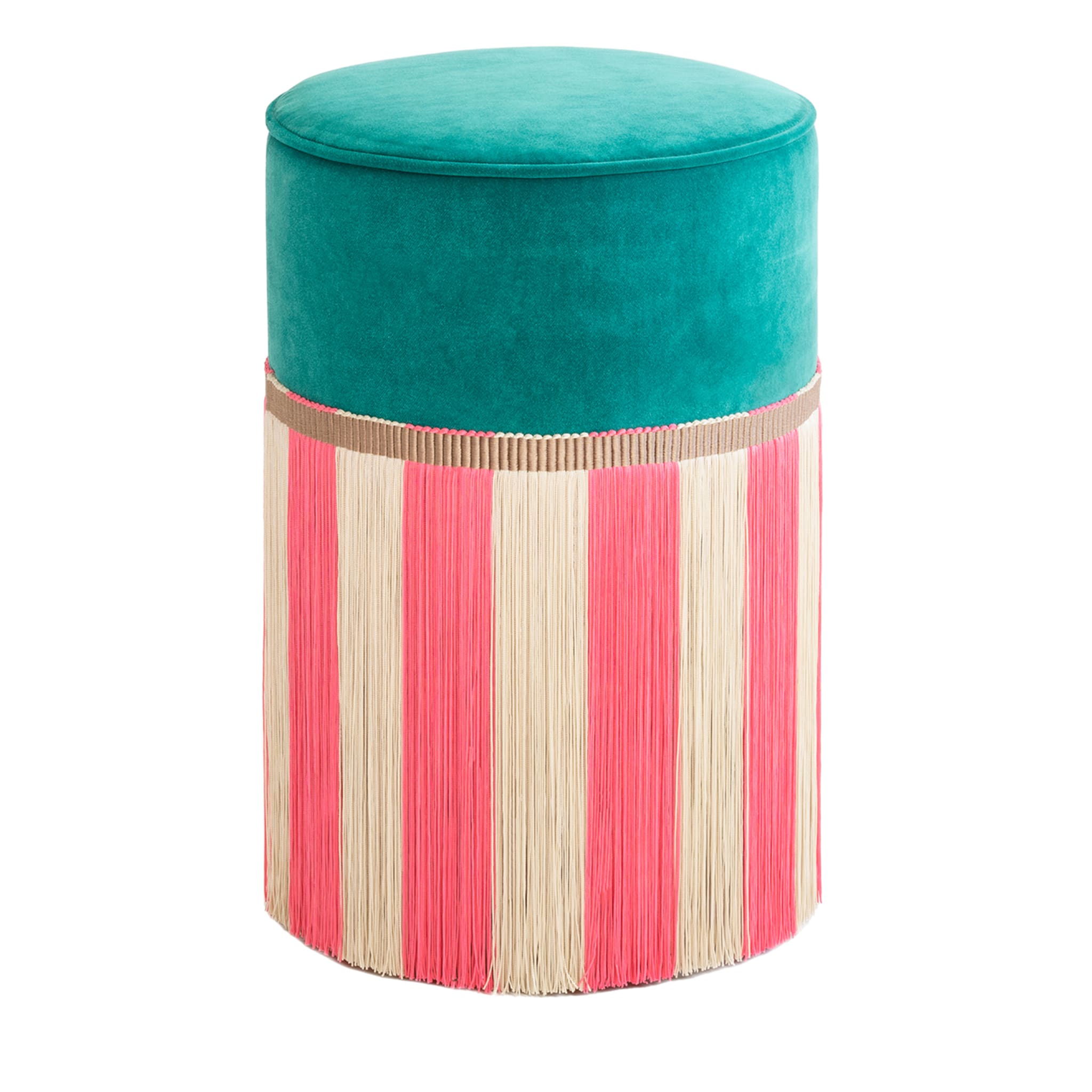 Couture Geometric Riga Small Turquoise & Pink Ottoman - Main view
