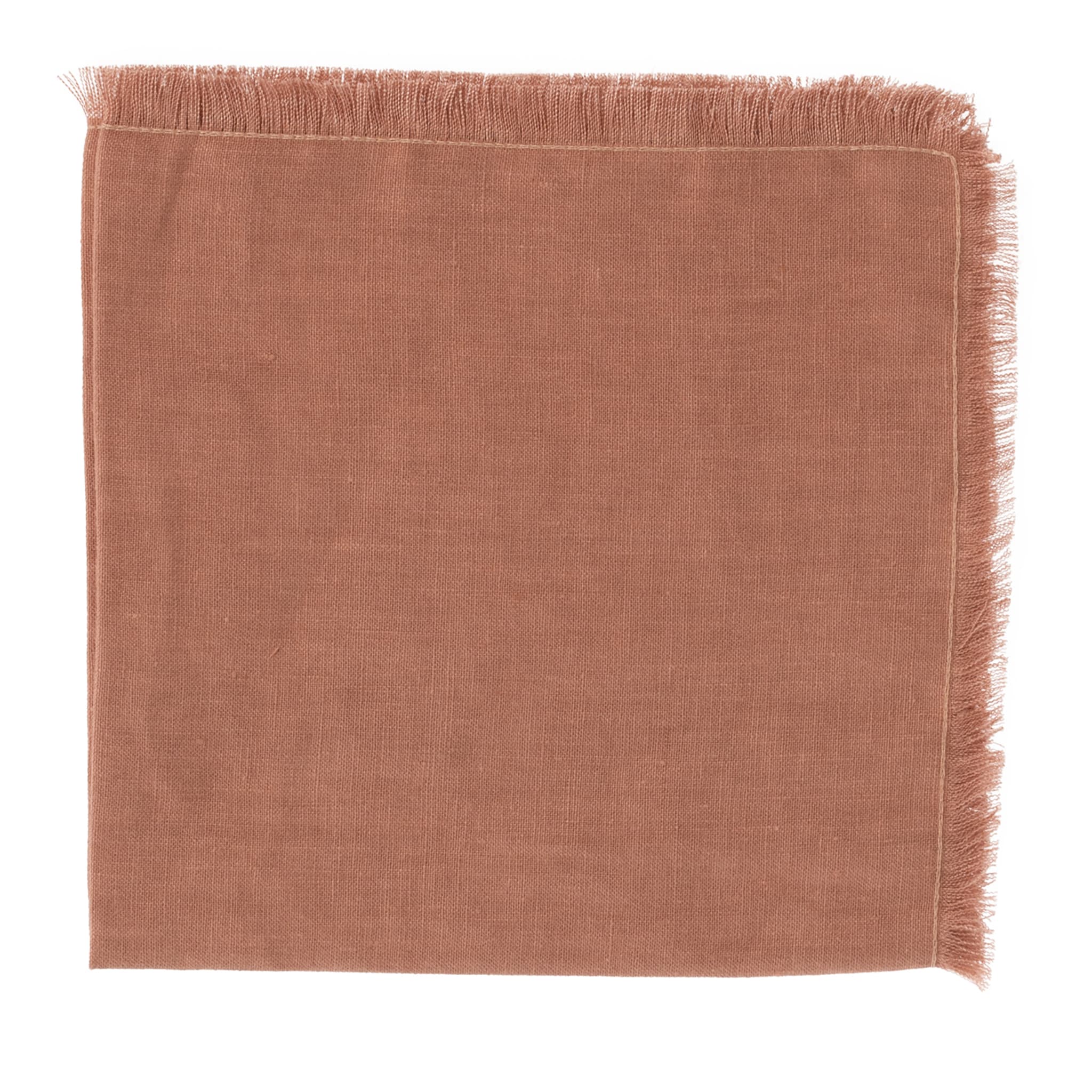 Lot de 4 serviettes de table en lin pur de luxe, frangées à la main, couleur bronze-rose - Vue principale