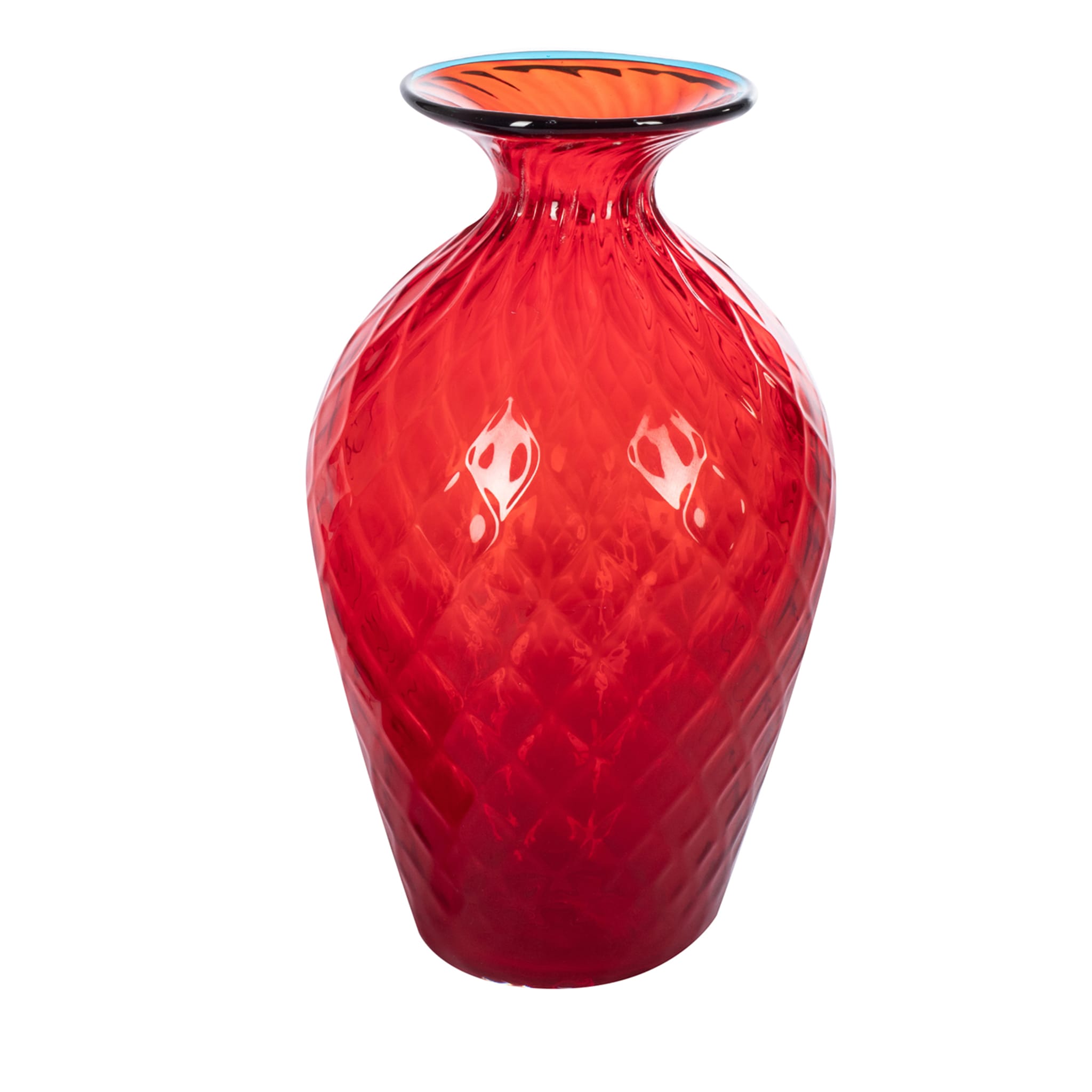 1950 Large Balloton Red Vase with Light-Blue Rim - Main view