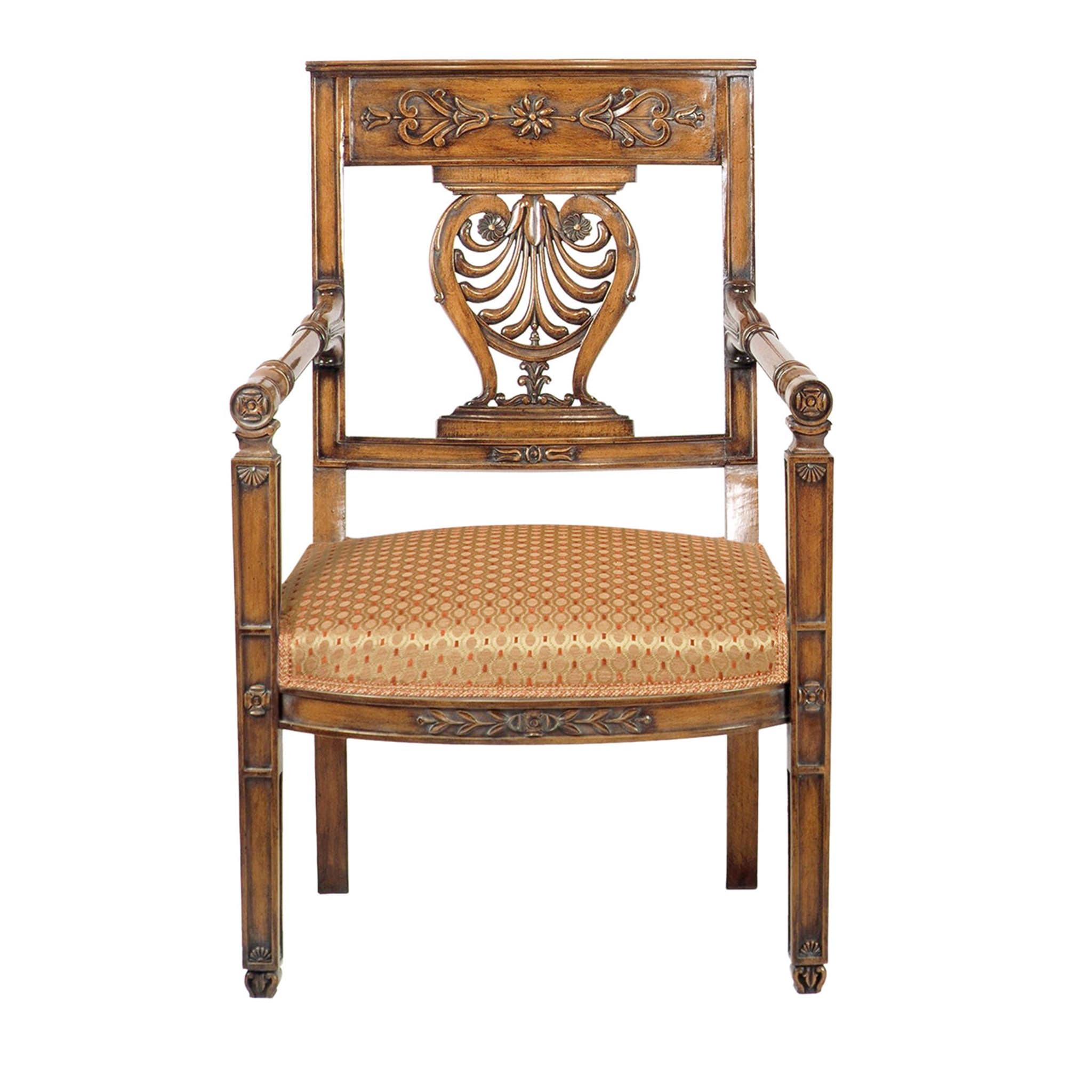 Chaise en hêtre à coussin doré de style Empire français  - Vue principale