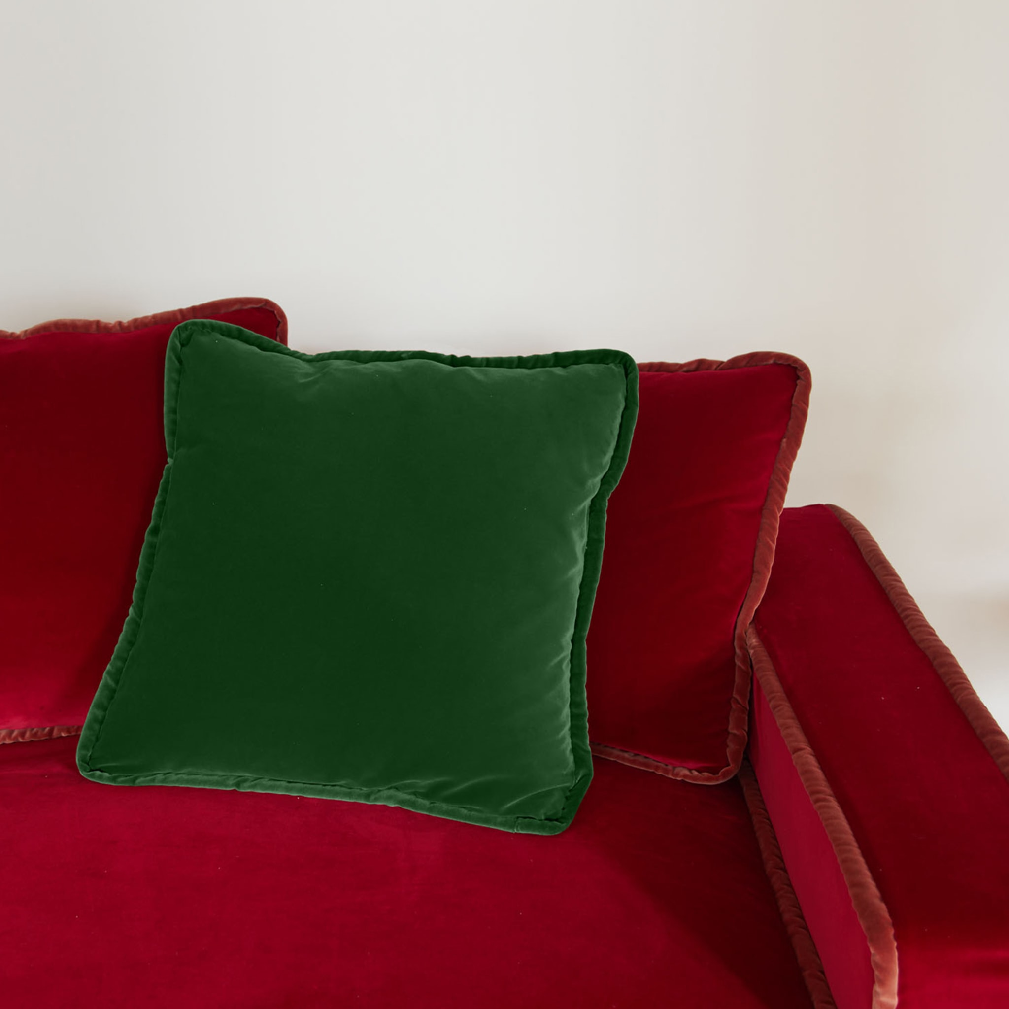 Cuscino reversibile in velluto verde smeraldo e paradiso dei pavoni - Vista alternativa 2