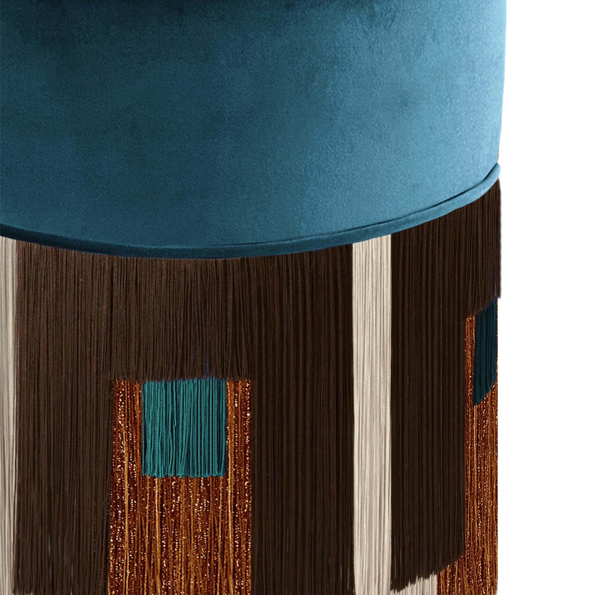Pouf Treasure en velours bleu et franges brunes par Lorenza Bozzoli - Vue alternative 1