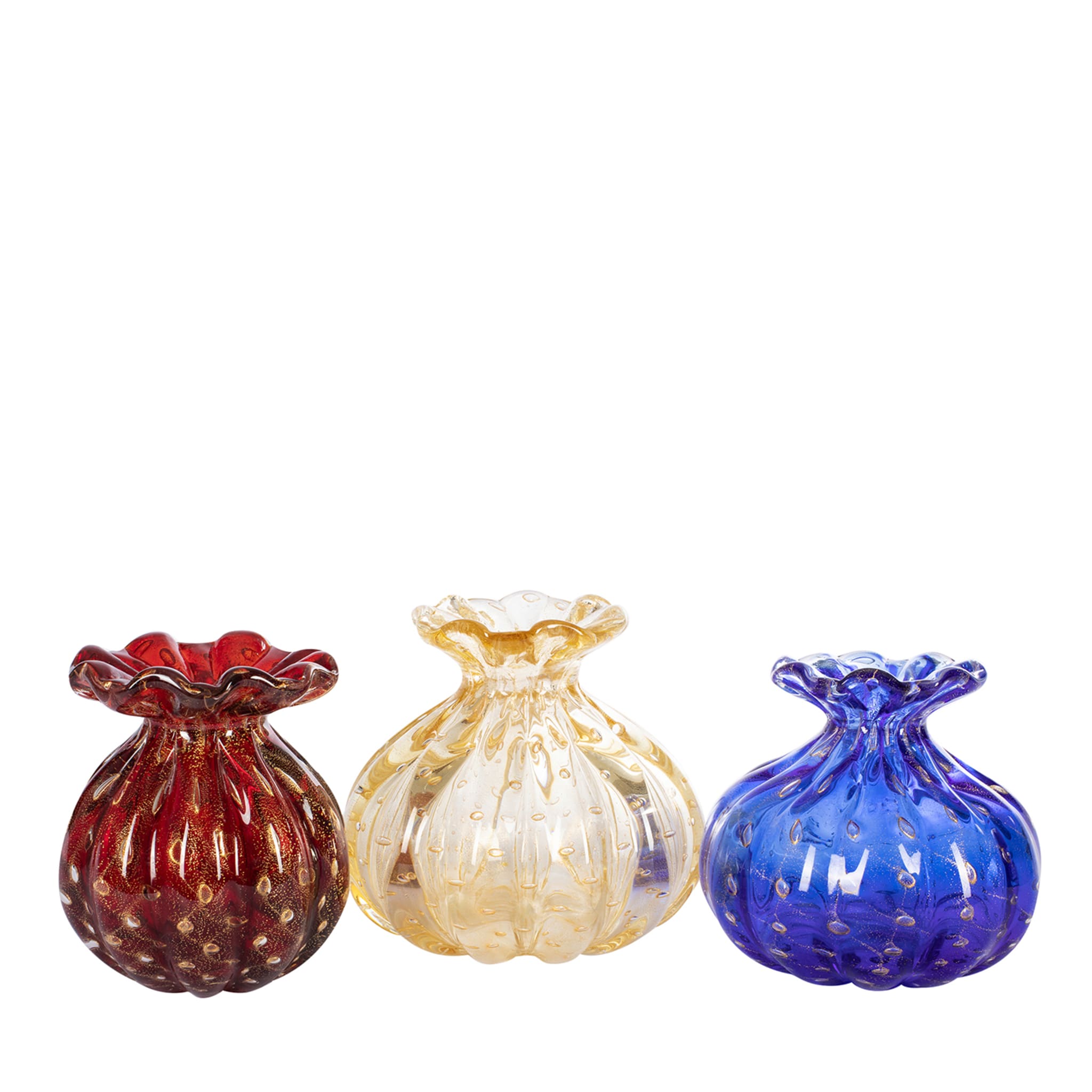 1950 Polychrome Set of 3 Vases with Gold Bubbles - Main view