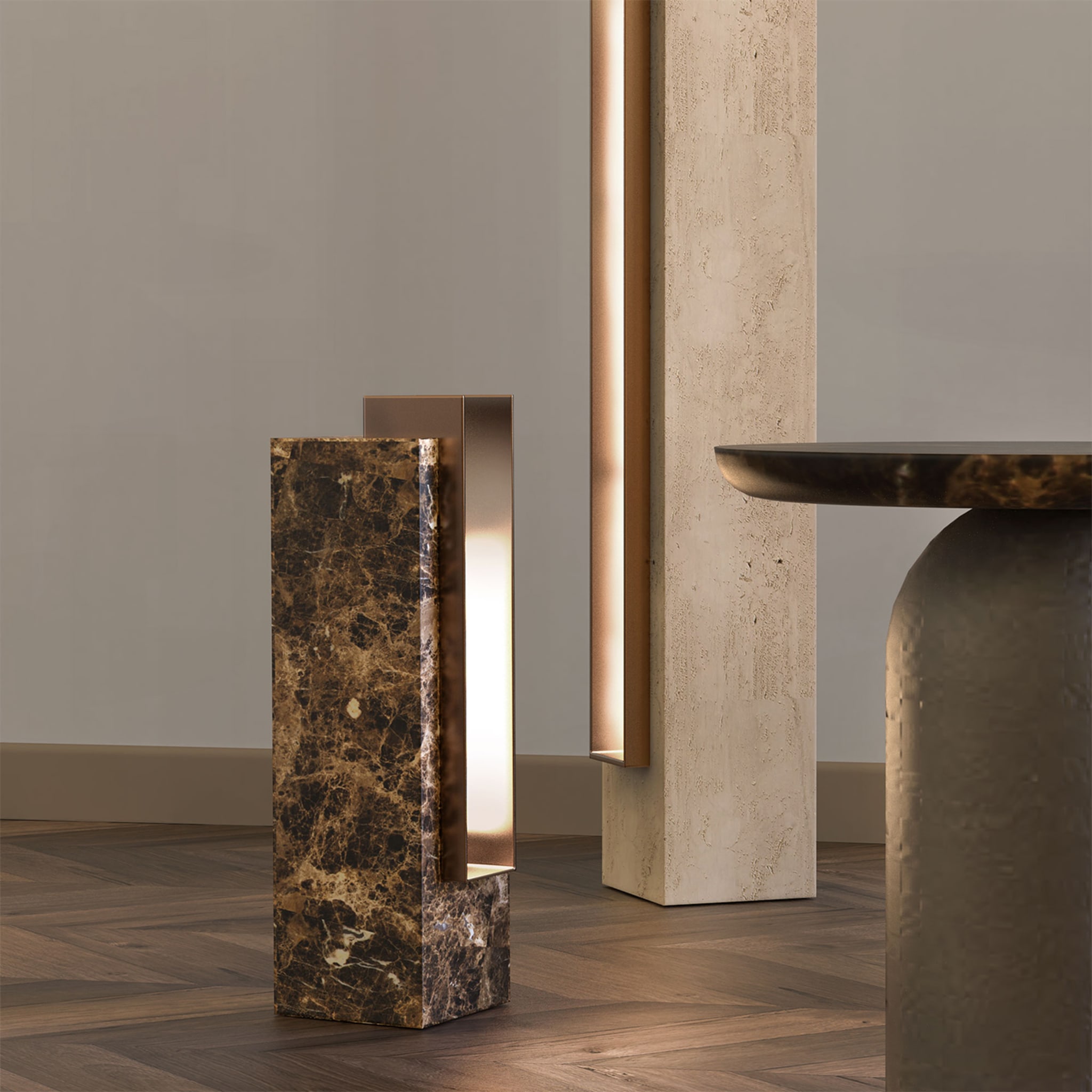 Specchia Travertine and Bronze Table Lamp - Alternative view 2