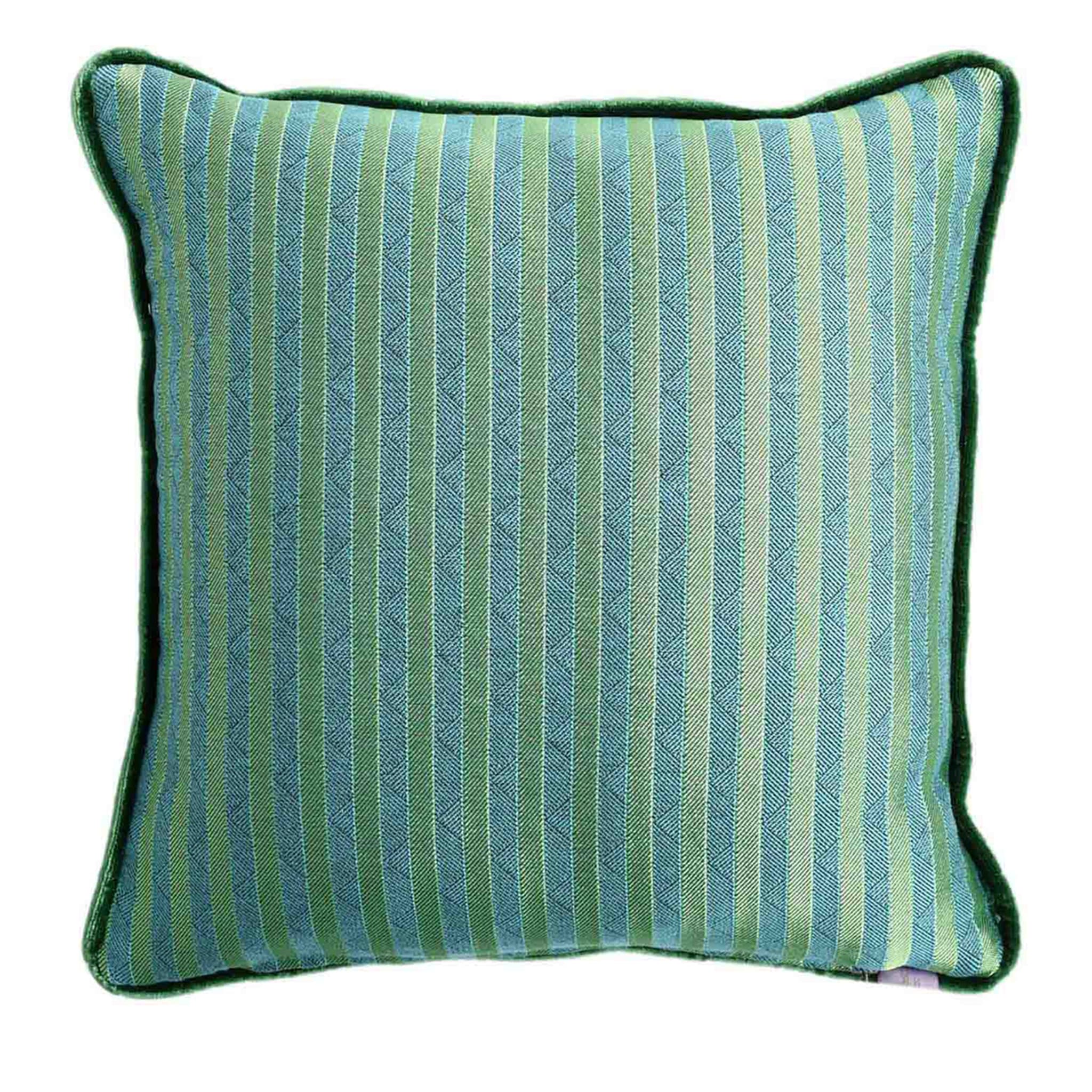 Green Carrè Cushion in striped jacquard fabric - Main view