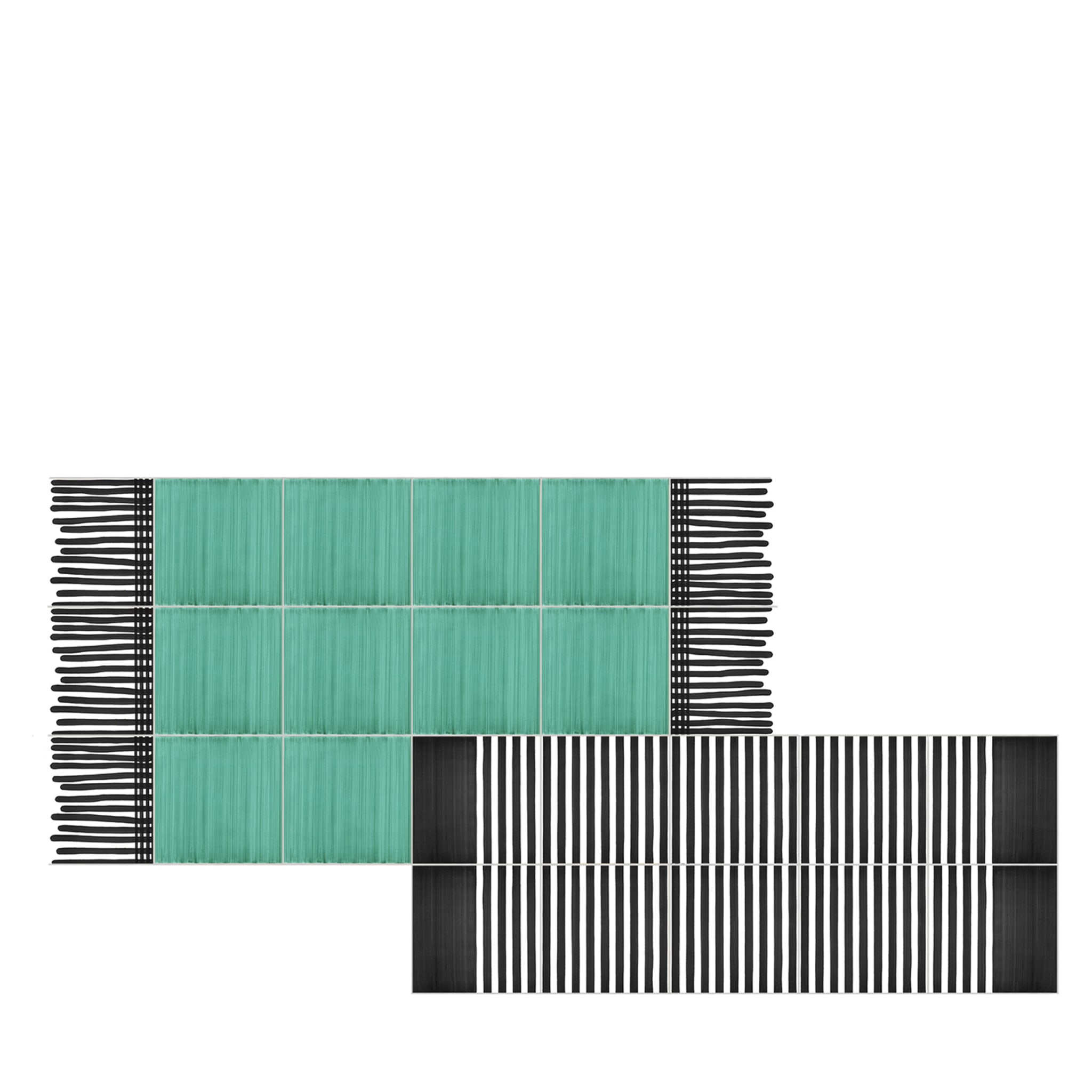 Teppich Grün und Schwarz-Weiß-Keramik-Komposition von Giuliano Andrea dell'Uva 160 x 80 - Hauptansicht