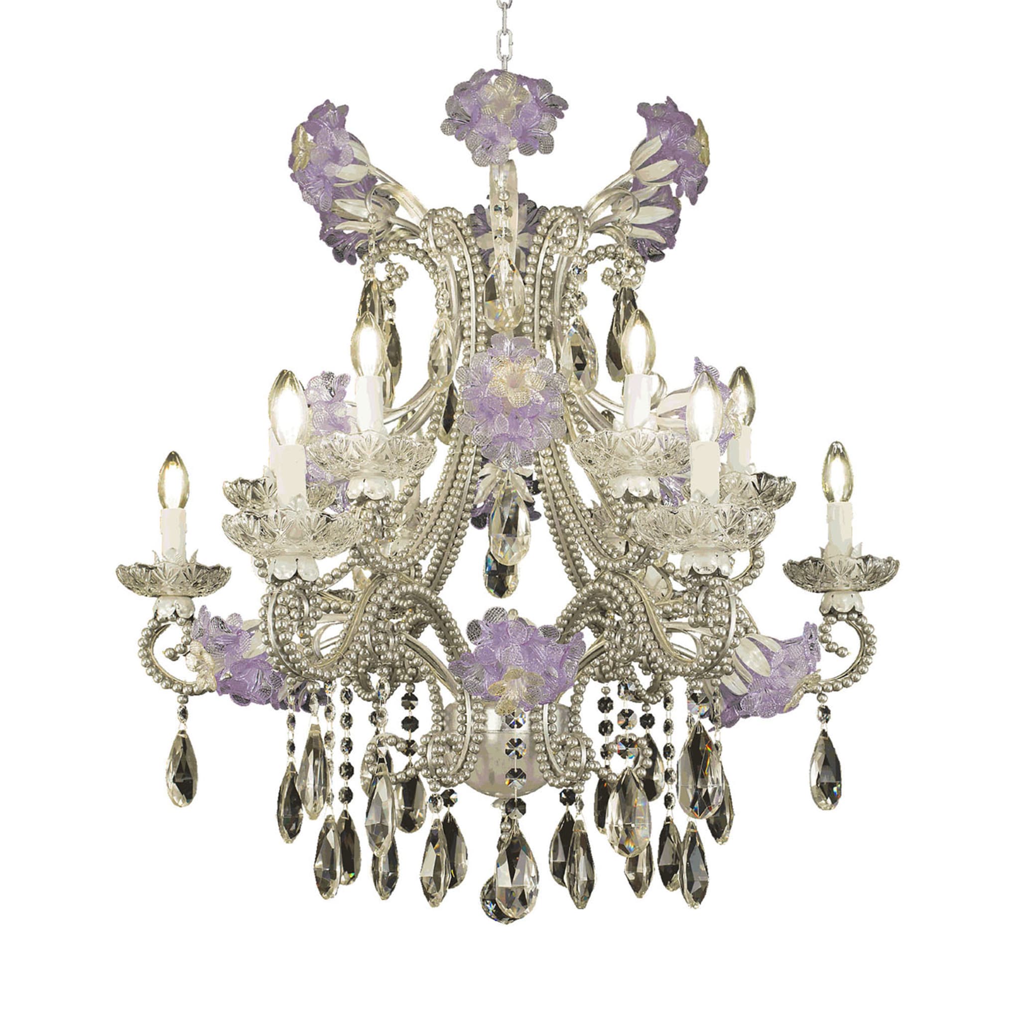 323 12-Light Floral Silvery & Purple Chandelier - Main view