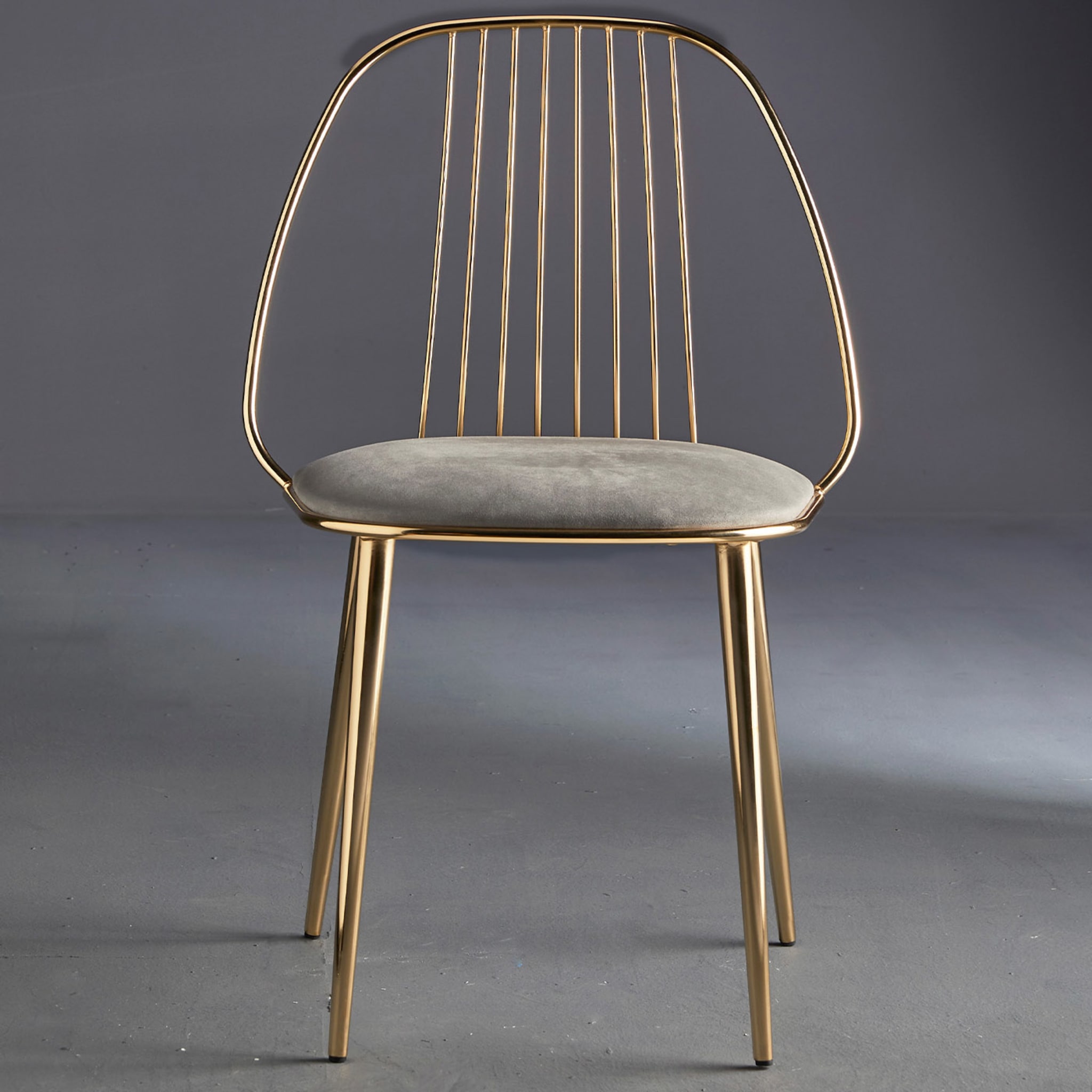 Waiya Pearl-Gray & Chromed Brass Chair by E. Girotti - Alternative view 2