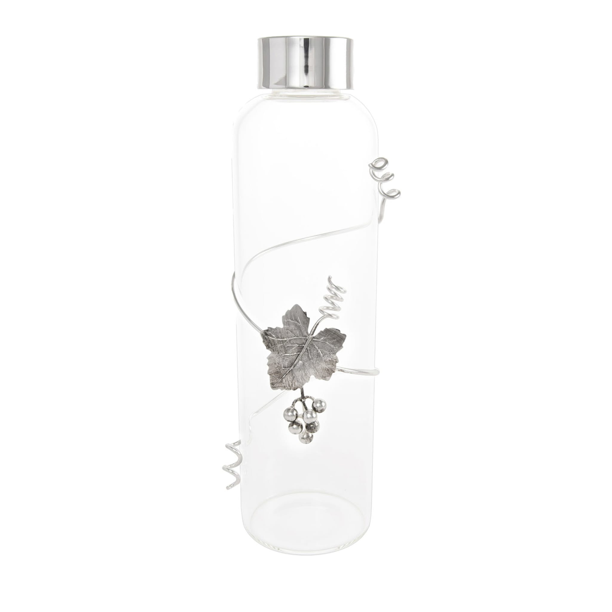 Bottiglia trasparente con tralci di vite argentati - Vista principale