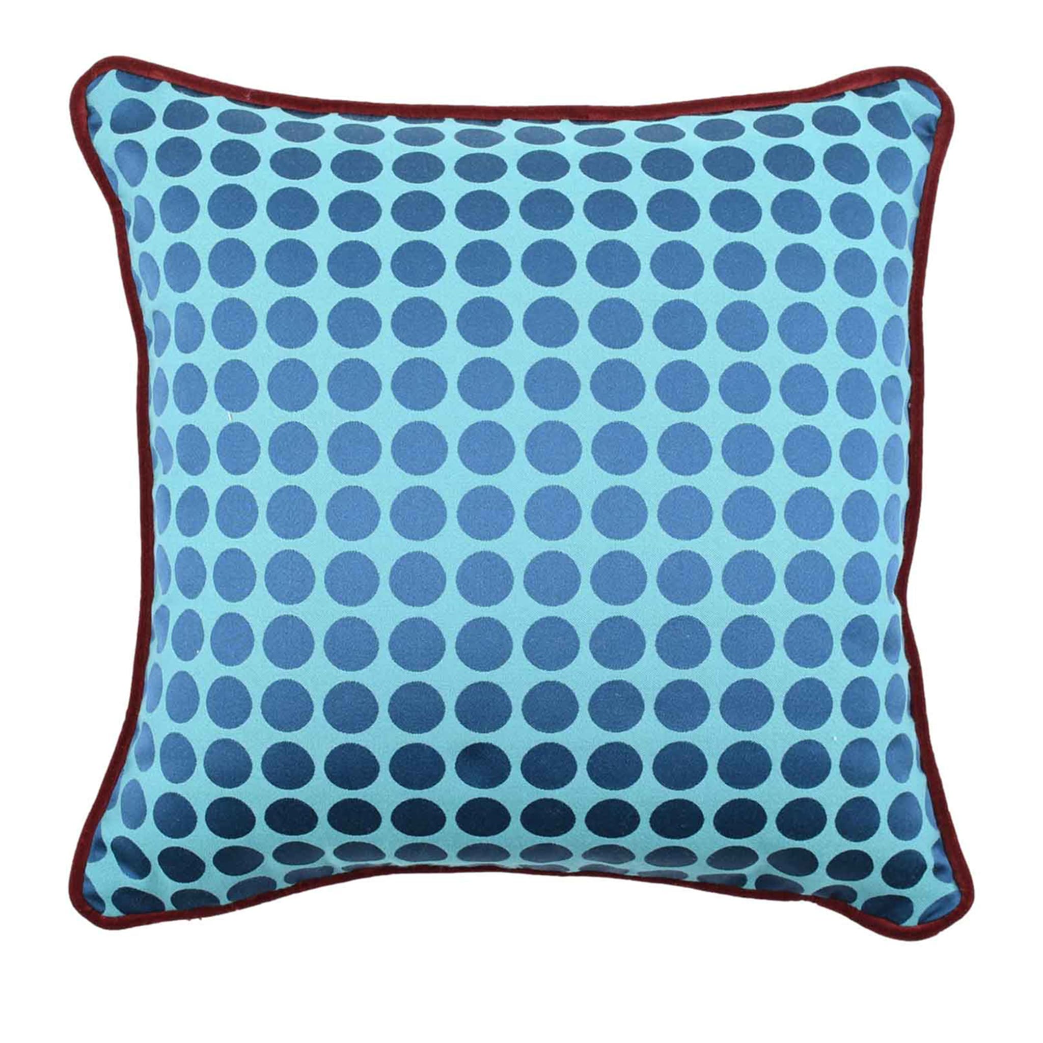 Turquoise and Blue Carrè Cushion in polka dots jacquard fabric - Main view