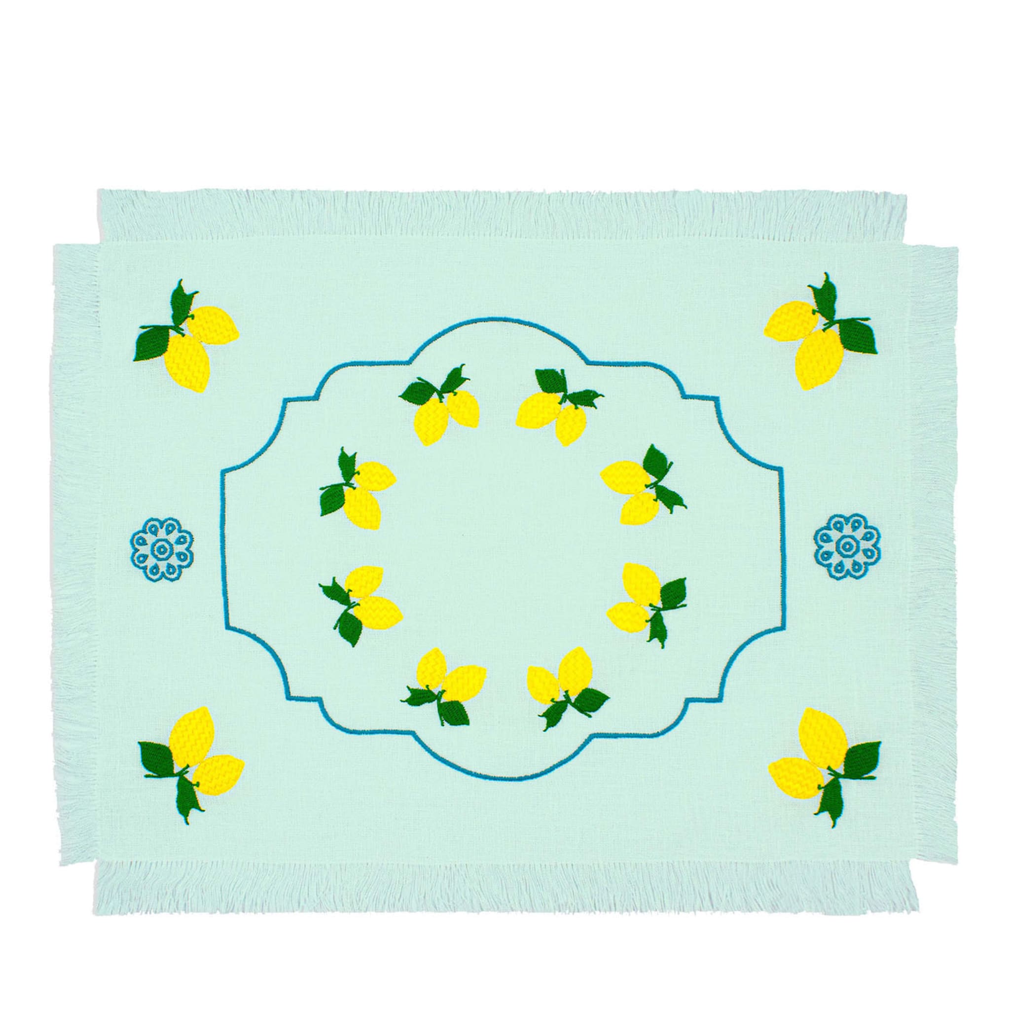 Limoni Set of 2 Embroidered Fringed Pastel-Green Table Mats - Vue principale