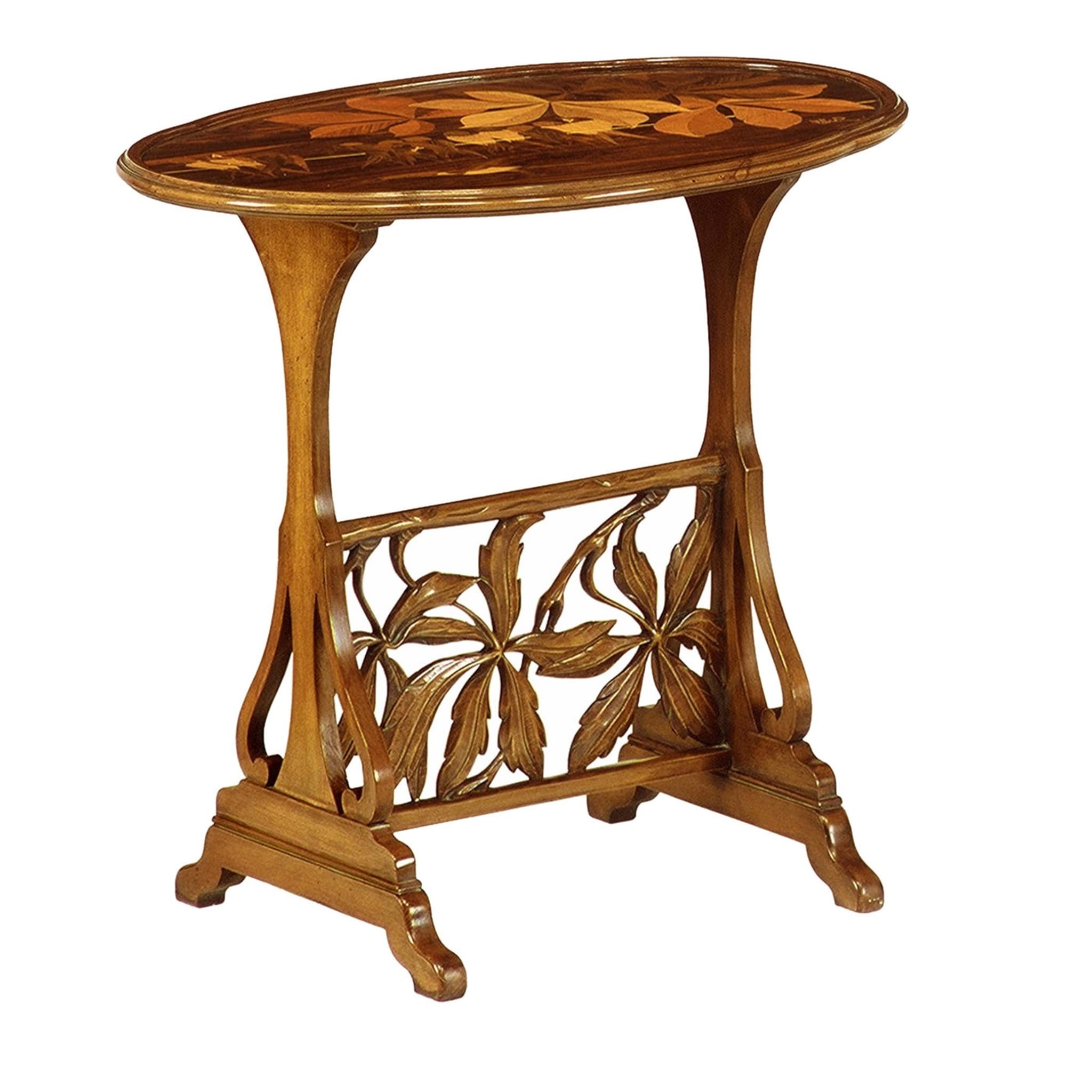 French Art Nouveau-Style Oval Inlaid Side Table by Emile Gallè - Main view