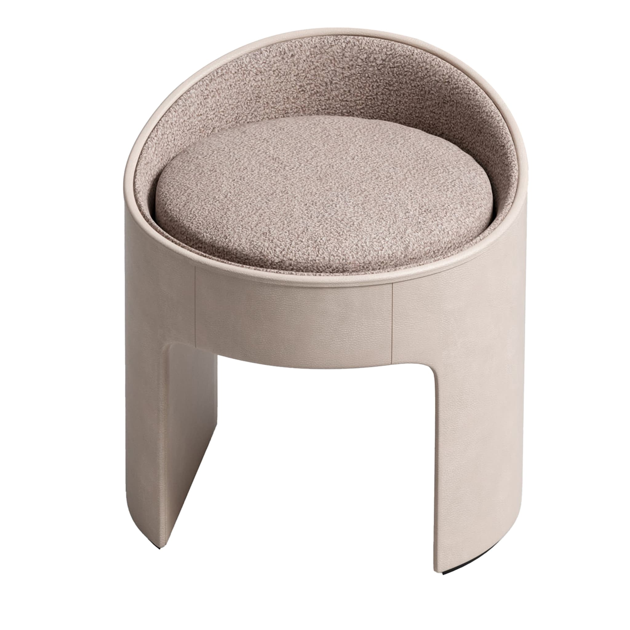 Cream Leather and Fabric Vanity Pouf - Main view