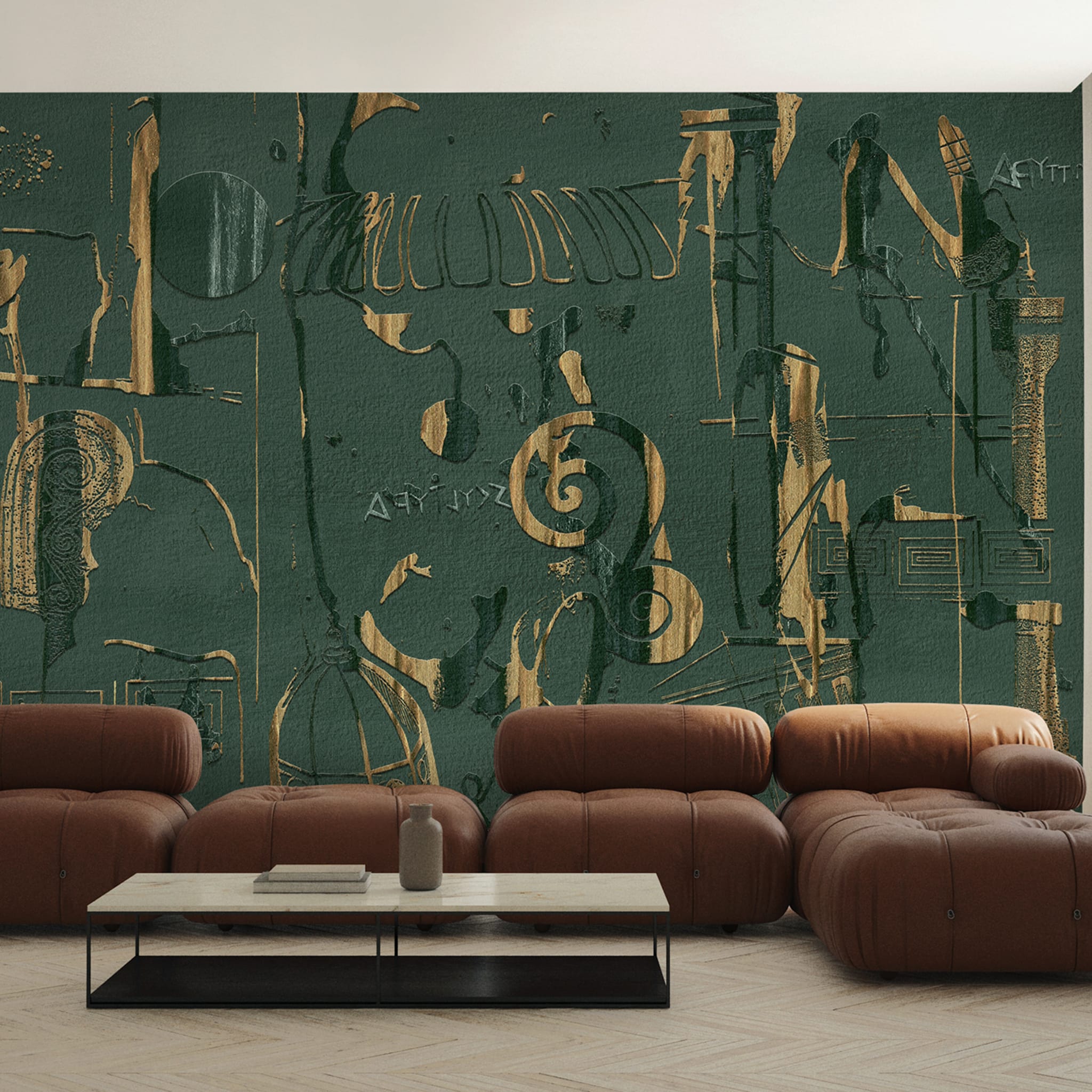 Green greek decoration textured wallpaper  - Alternative view 1