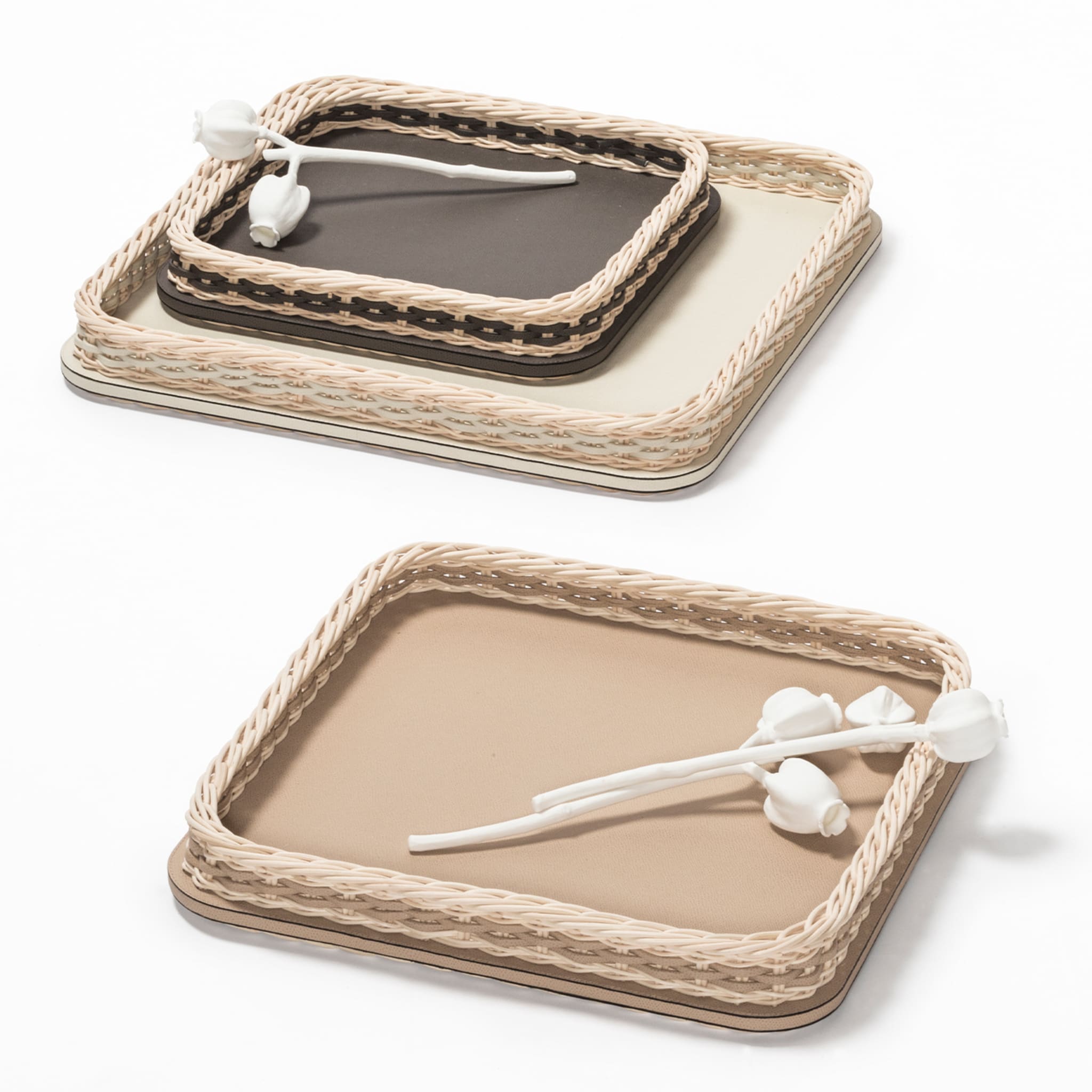Orsay Beige Leather and Rattan Square Large Tray - Alternative view 1