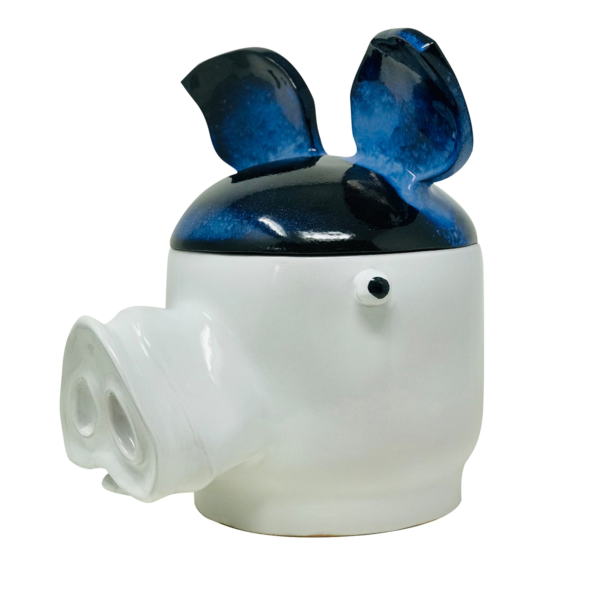 Pig Large Blue and White Container with Lid - Main view
