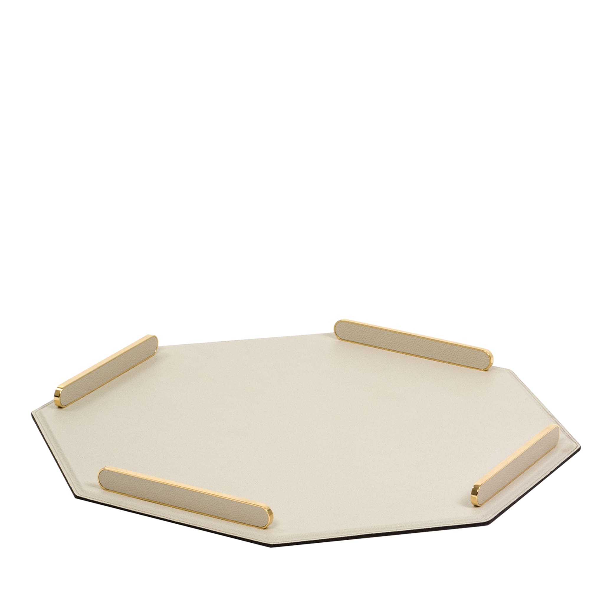 Octagonal Golden/Beige Leather Tray  - Main view