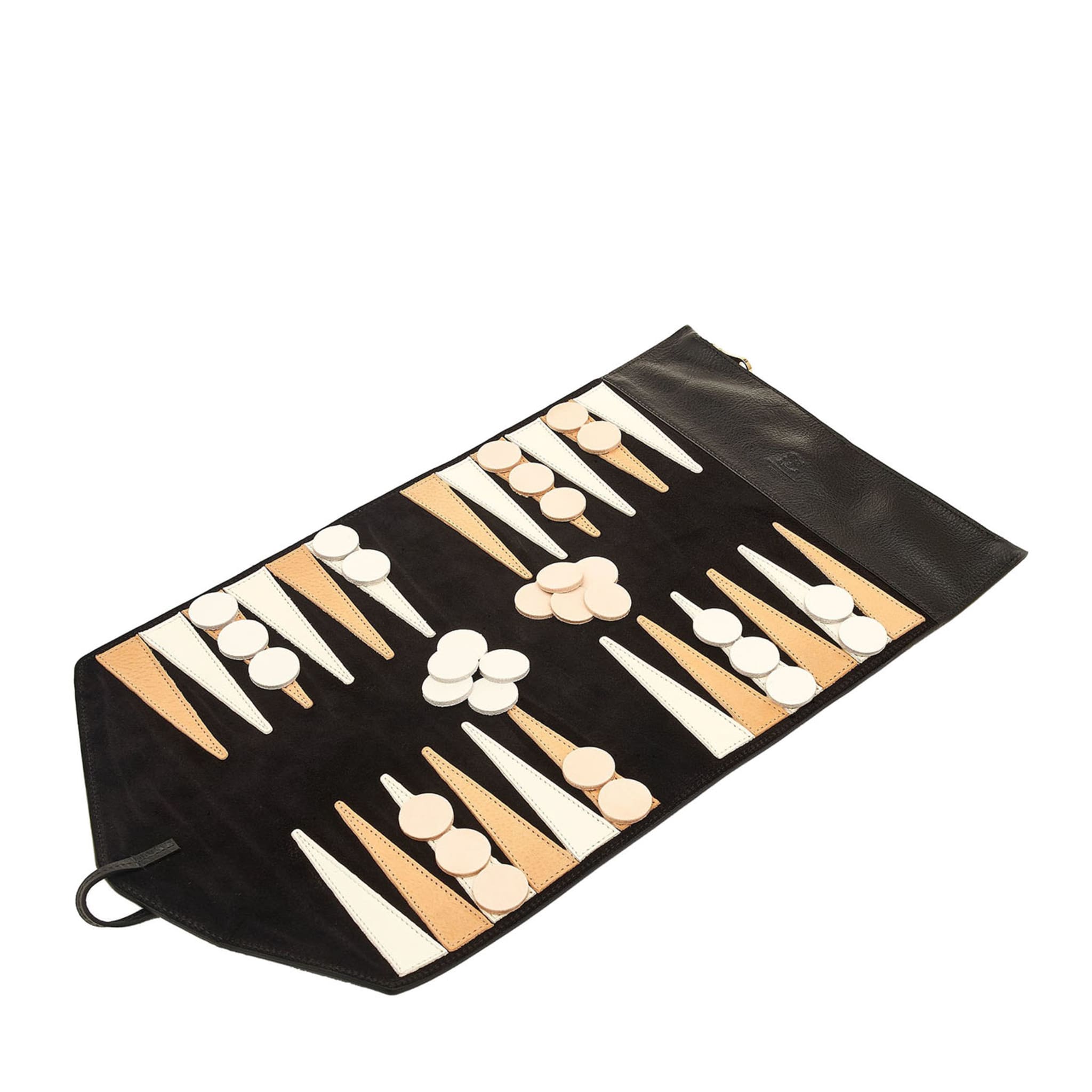 Set de backgammon de voyage en cuir noir - Vue principale