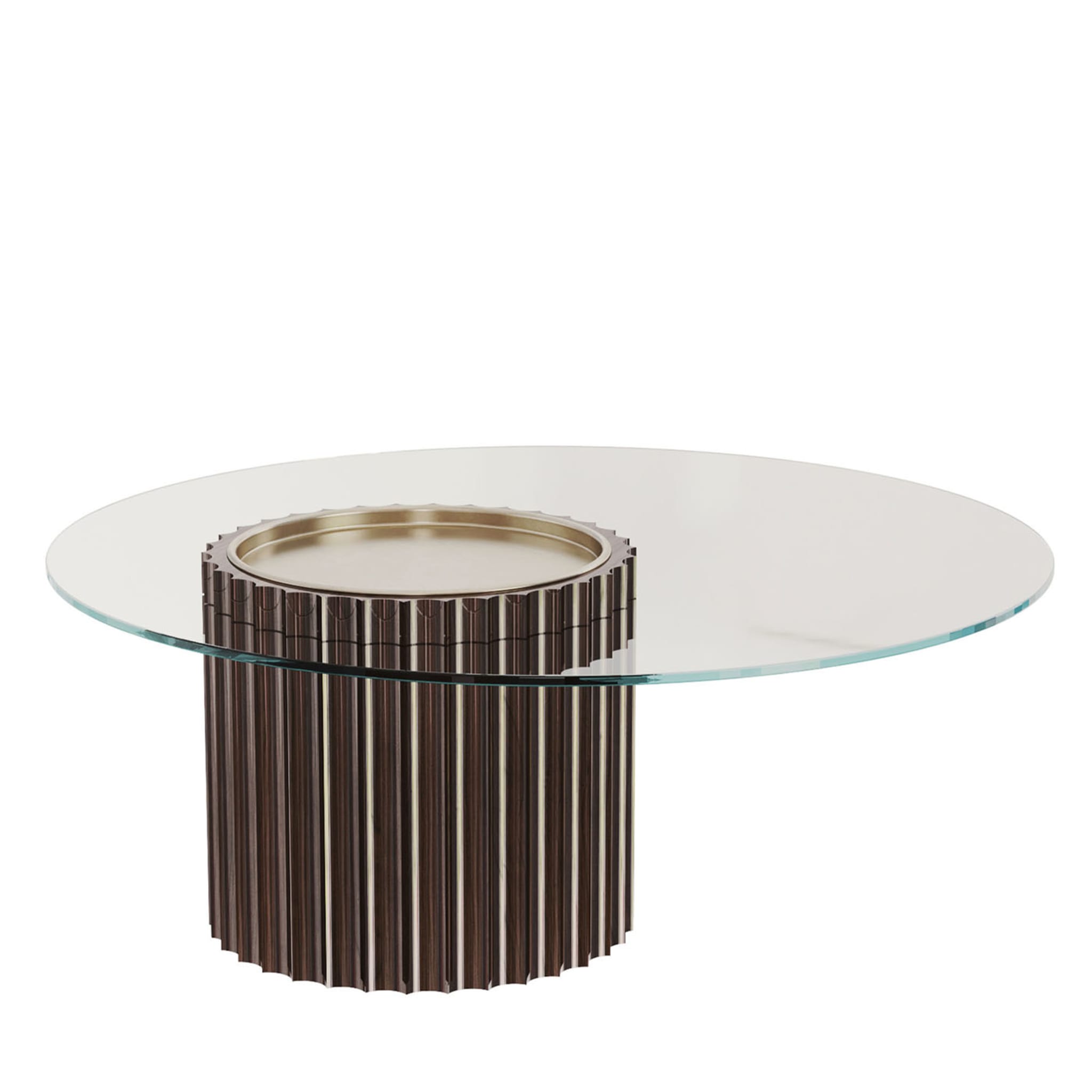 Table basse moderne Art Déco en bois foncé laqué avec verre  - Vue principale