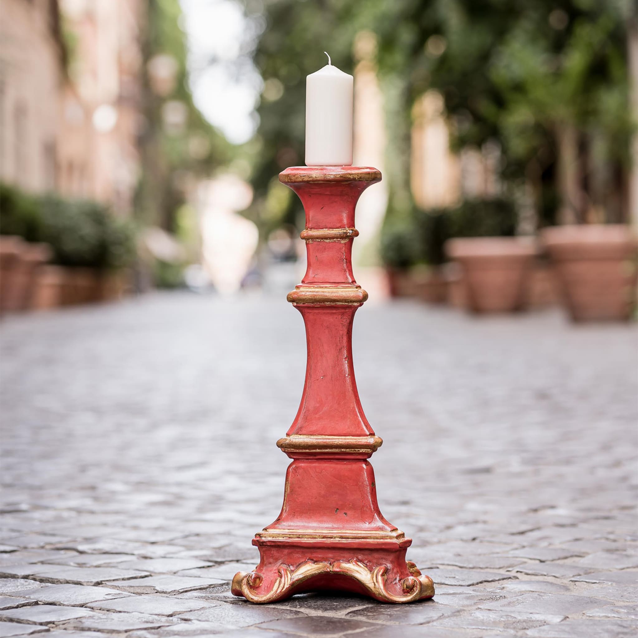 Red and Golf-Leaf Small Gubbio Candle Holder - Alternative view 2