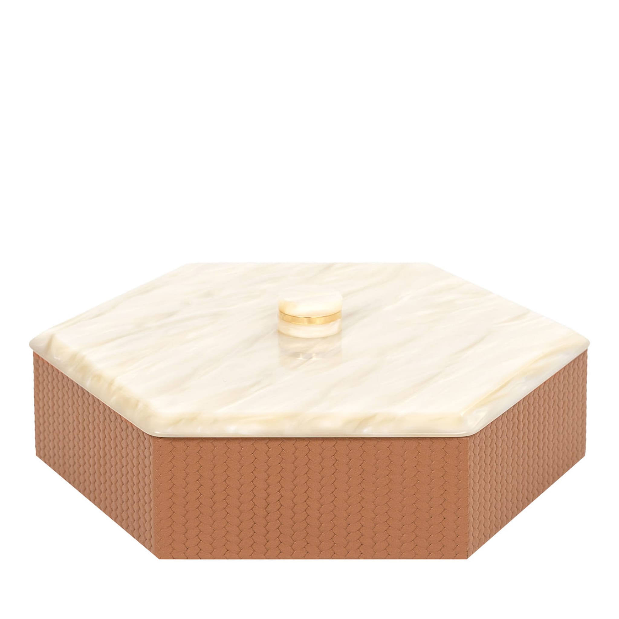 Kelly Large Low Hexagonal-Cut Hazelnut Box with Lid - Main view